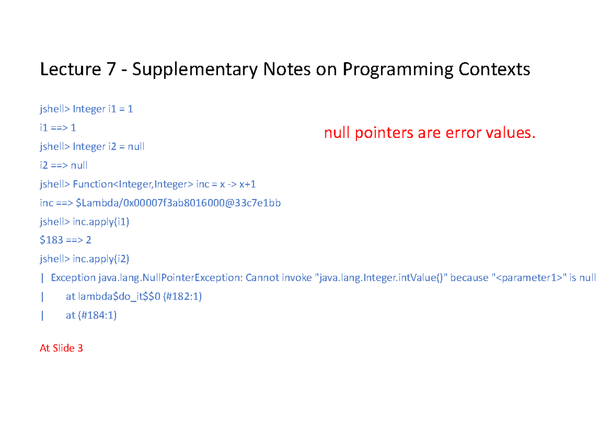 Lec 7: Supplementary Notes on Programming Contexts and Null Handling ...