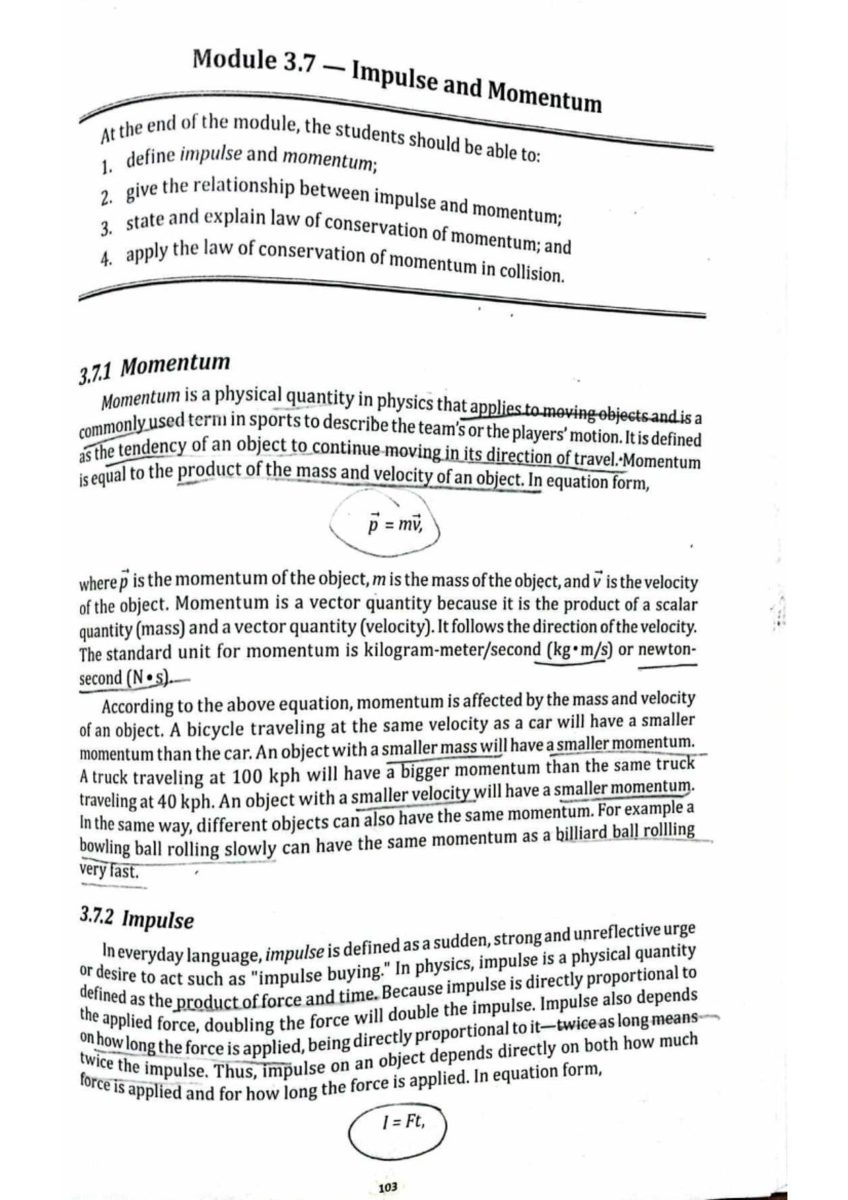 Module 3.7: Impulse and Momentum - Key Concepts and Examples - Studocu
