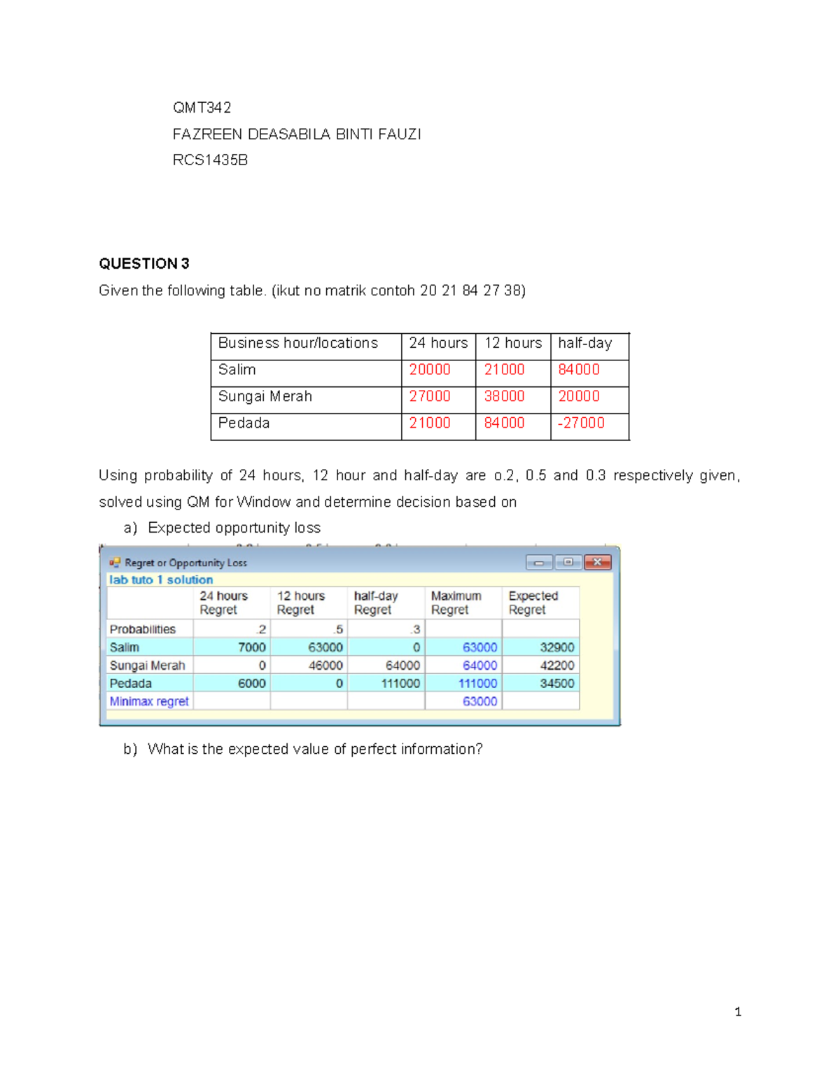 LAB Tutorial 1 QMT 342: Decision Analysis & Linear Programming ...