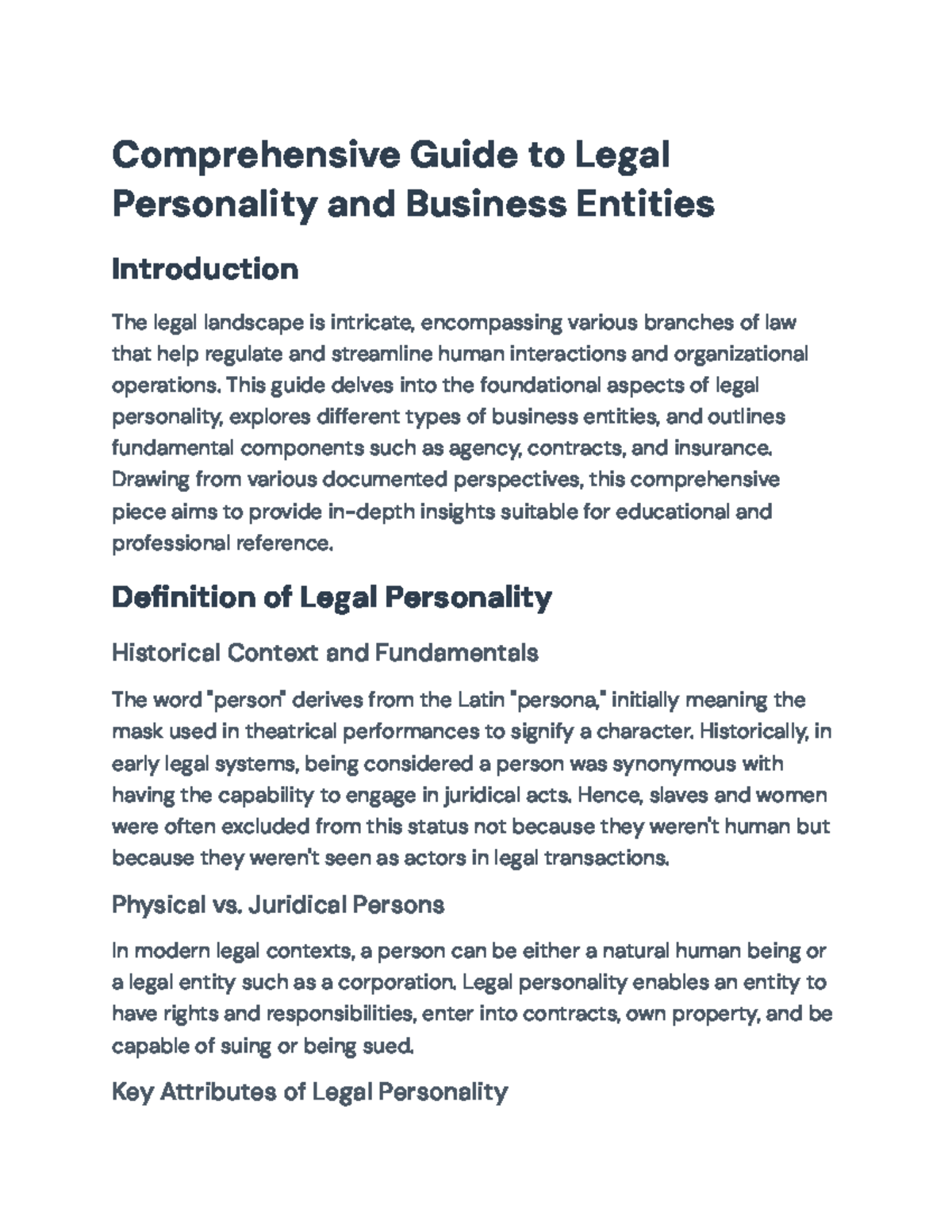 Legal Personality and Business Entities Guide: Concepts & Applications ...
