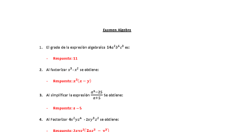 Examen De Algebra 1 Semestre Bachillerato