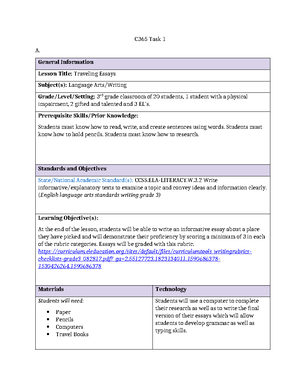 C732 Task 1 pass - C732 Task 1 General Information Lesson Title: Bones ...
