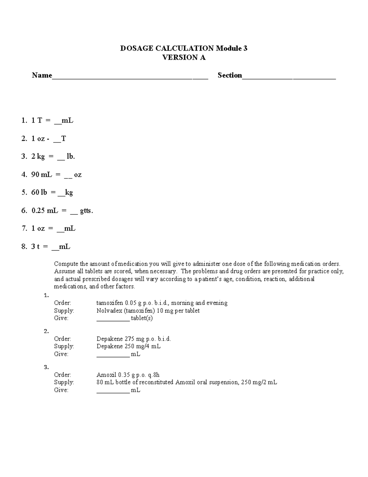 DOSAGE CALCULATION Rev Module 3 Practice Questions and Solutions - Studocu