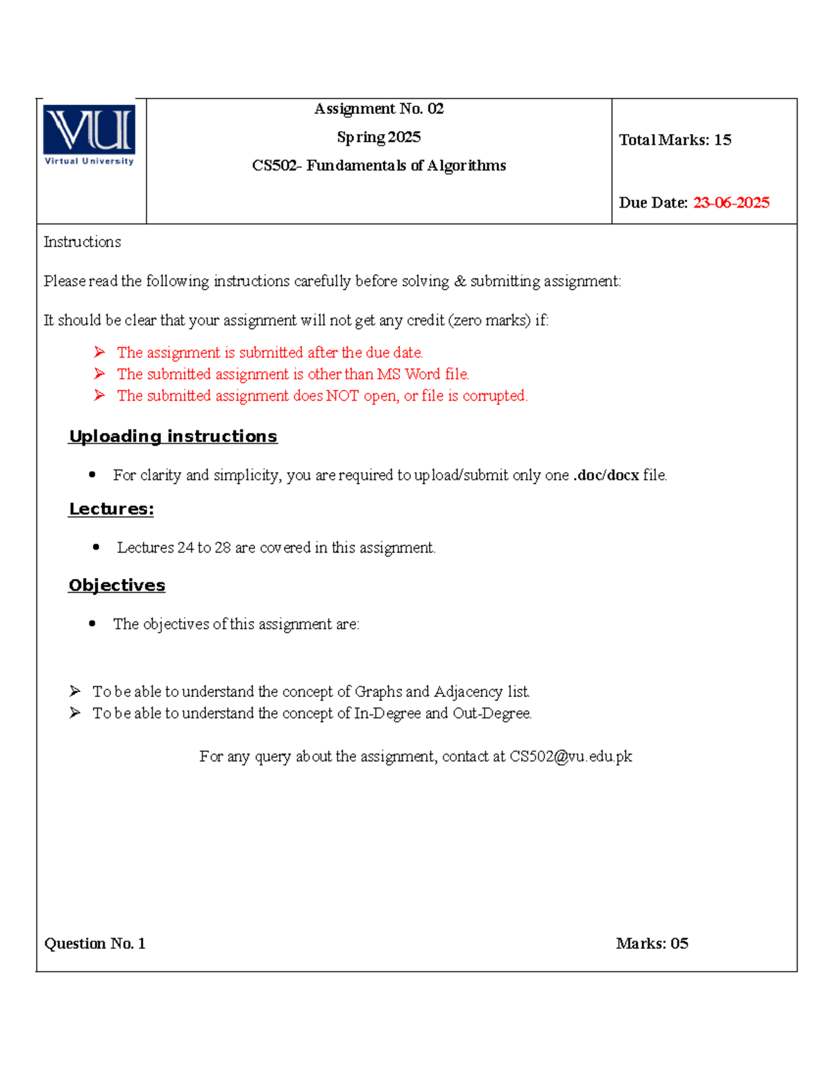 CS502 Spring 2025 - Assignment No. 02: Fundamentals of Algorithms - Studocu