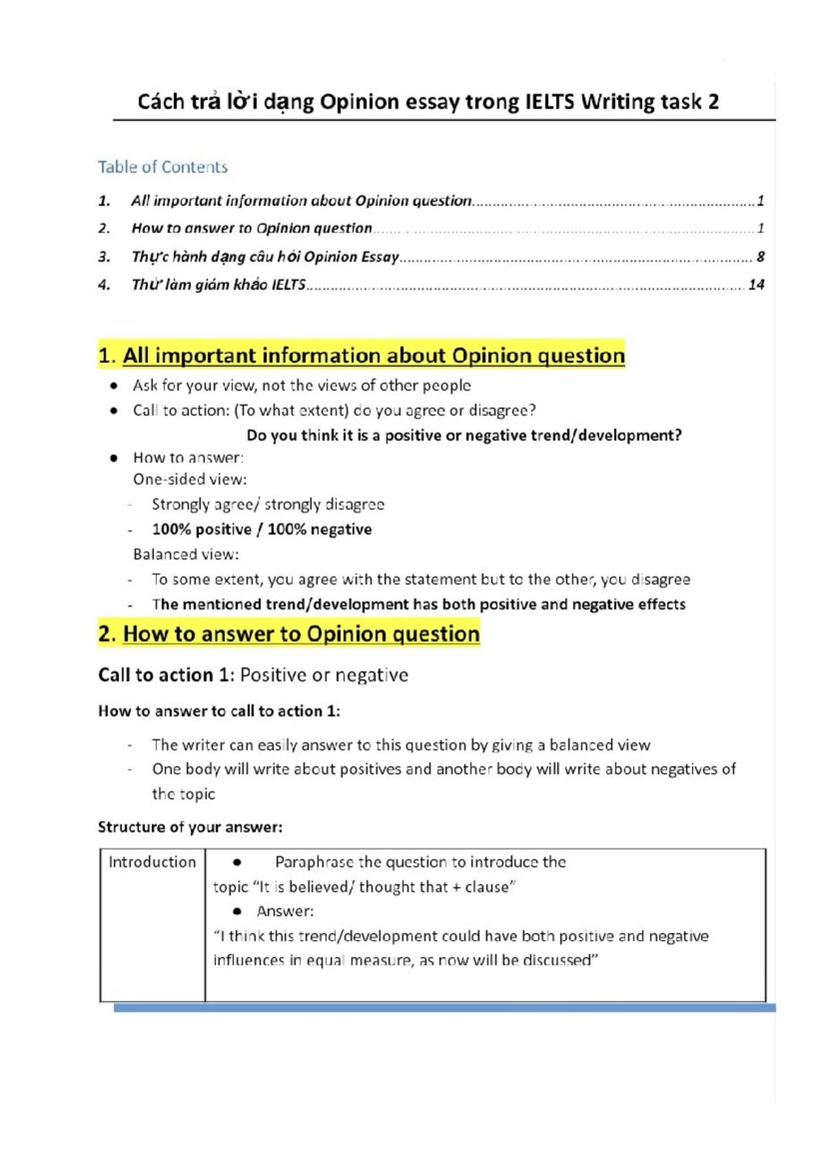 Cach tra dang Opinion Essay trong IELTS Writing Task 2 - Studocu