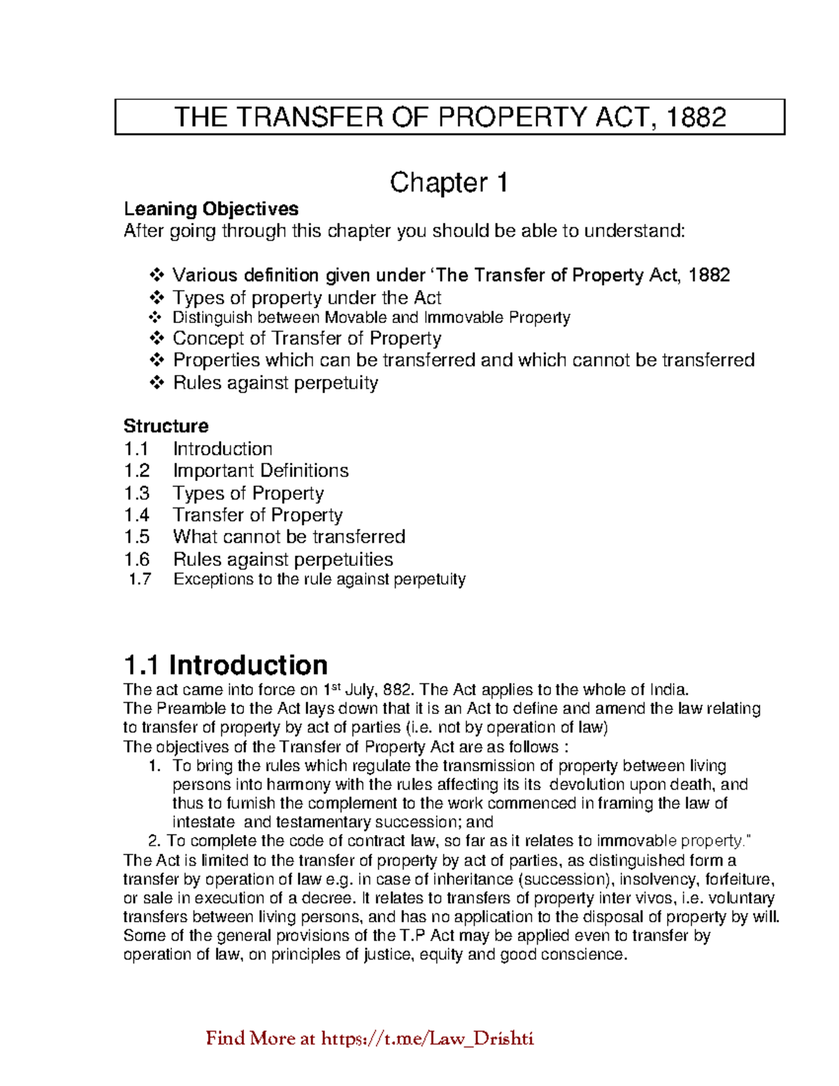 Transfer of Property Act, 1882: Chapter 1 Overview and Key Concepts ...