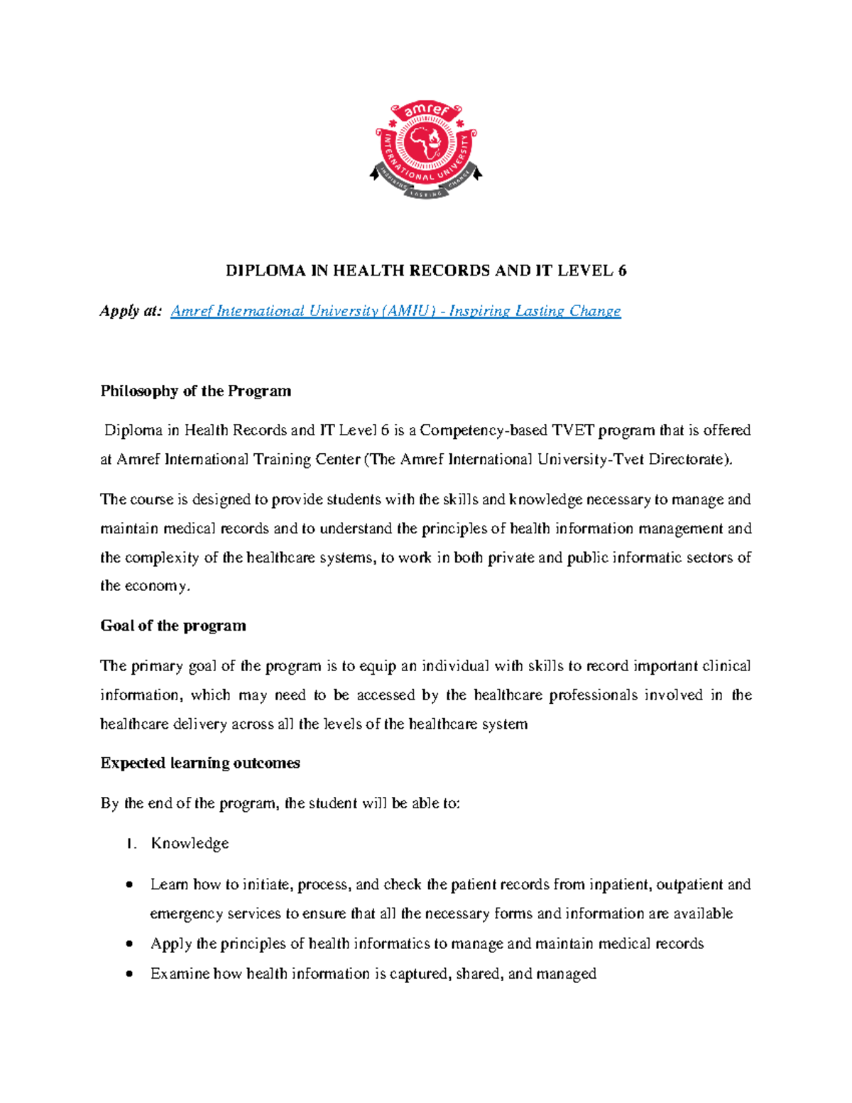 Diploma in Health Records and IT Level 6 - Program Overview & Outcomes ...