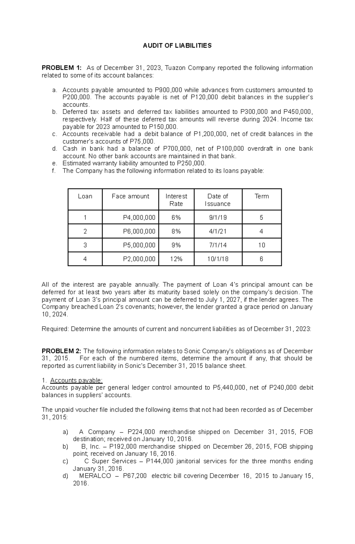 AUDIT OF LIABILITIES: Current & Noncurrent Liabilities Analysis - Studocu