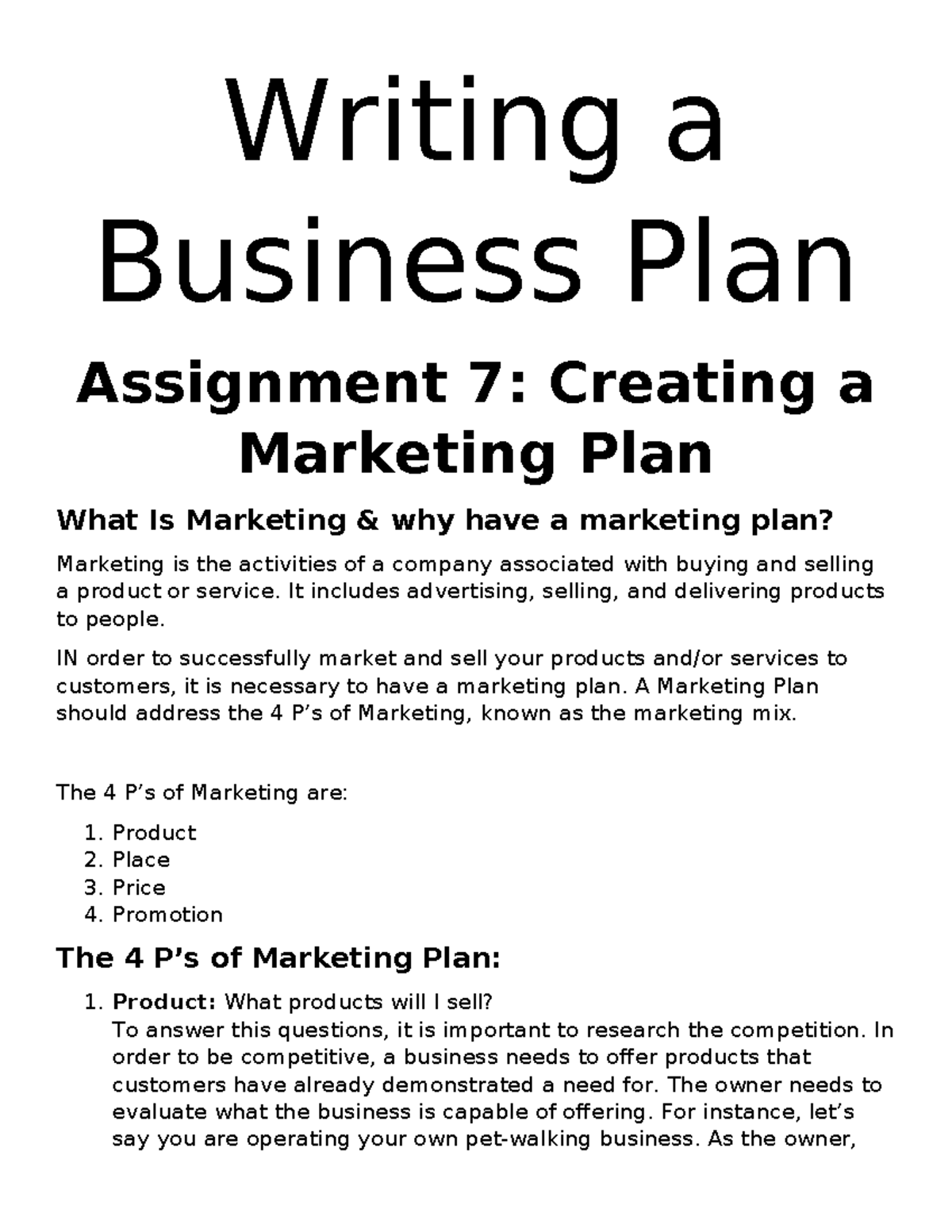 Business Plan Assignment 7: Developing an Effective Marketing Strategy ...