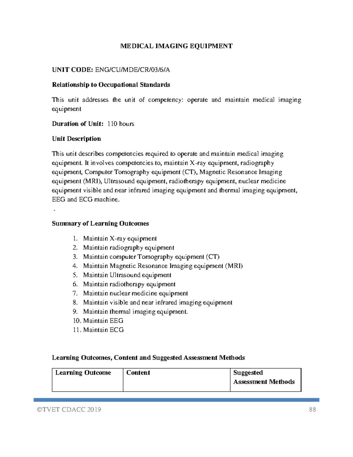 Medical Imaging Equipment Maintenance: Unit Code & Competency Standards ...