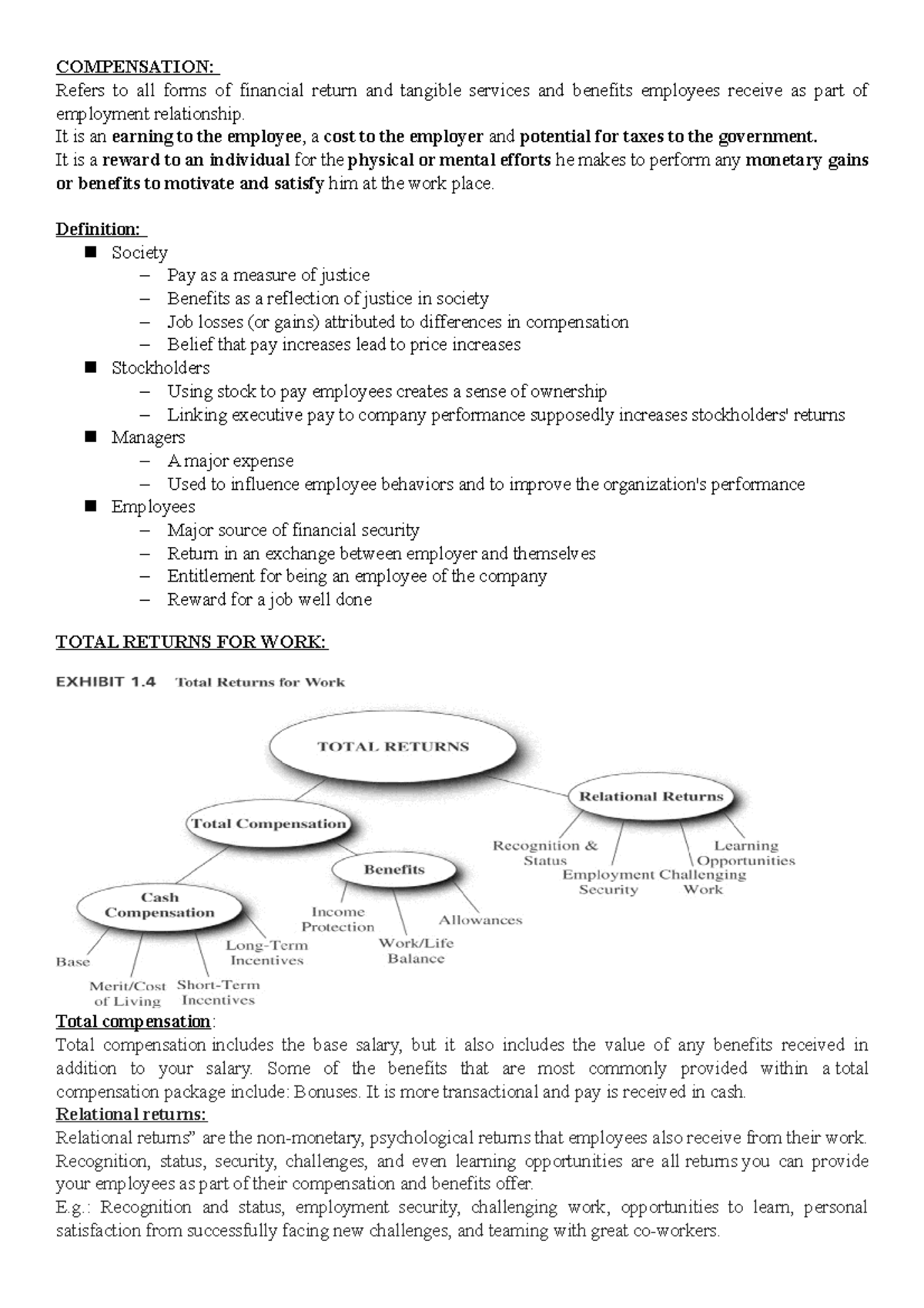 Chapter 1 - COMPENSATION: Refers to all forms of financial return and ...