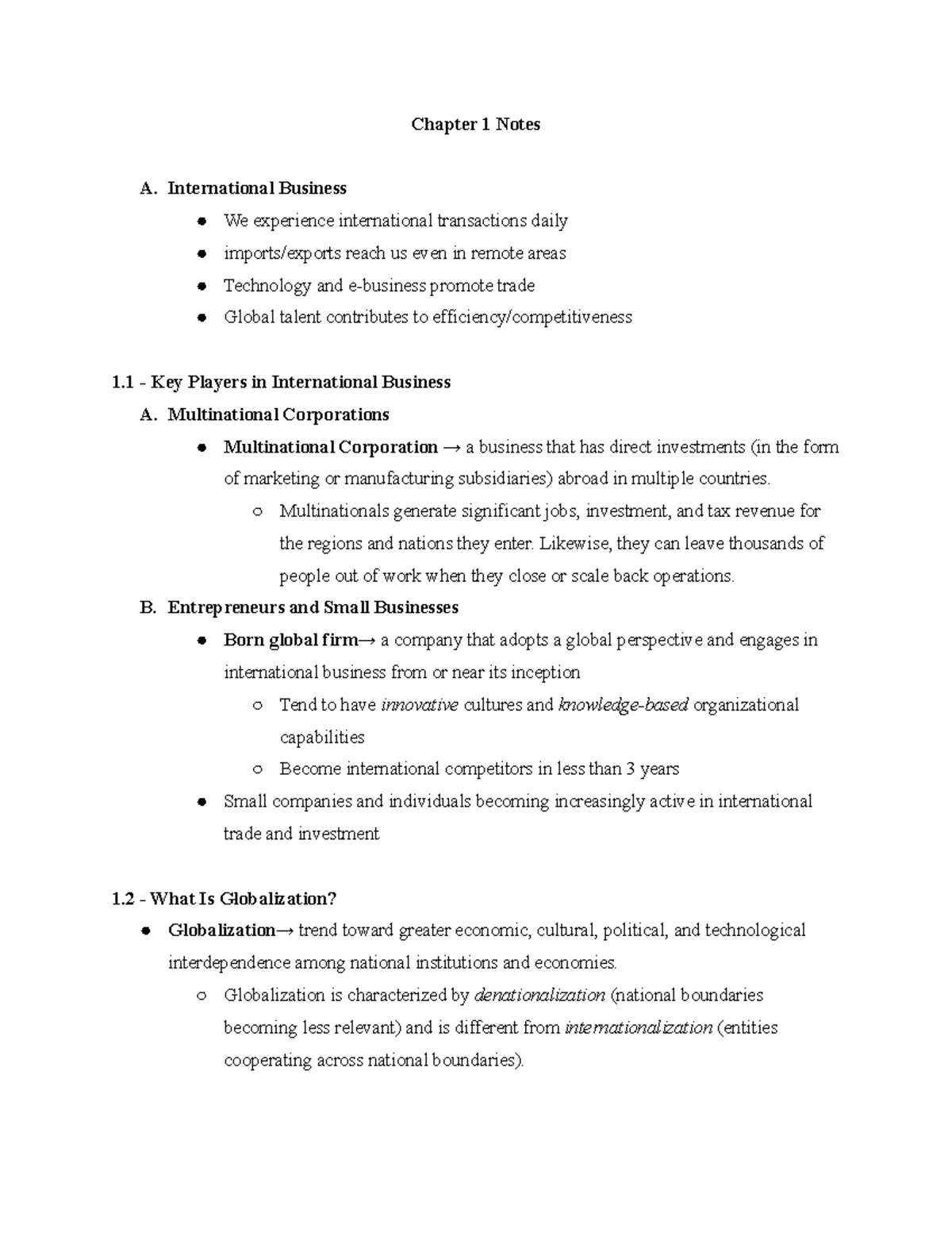 IB 2000 Chapter 1 -13 (ex. Ch. 10) Notes - Chapter 1 Notes A ...