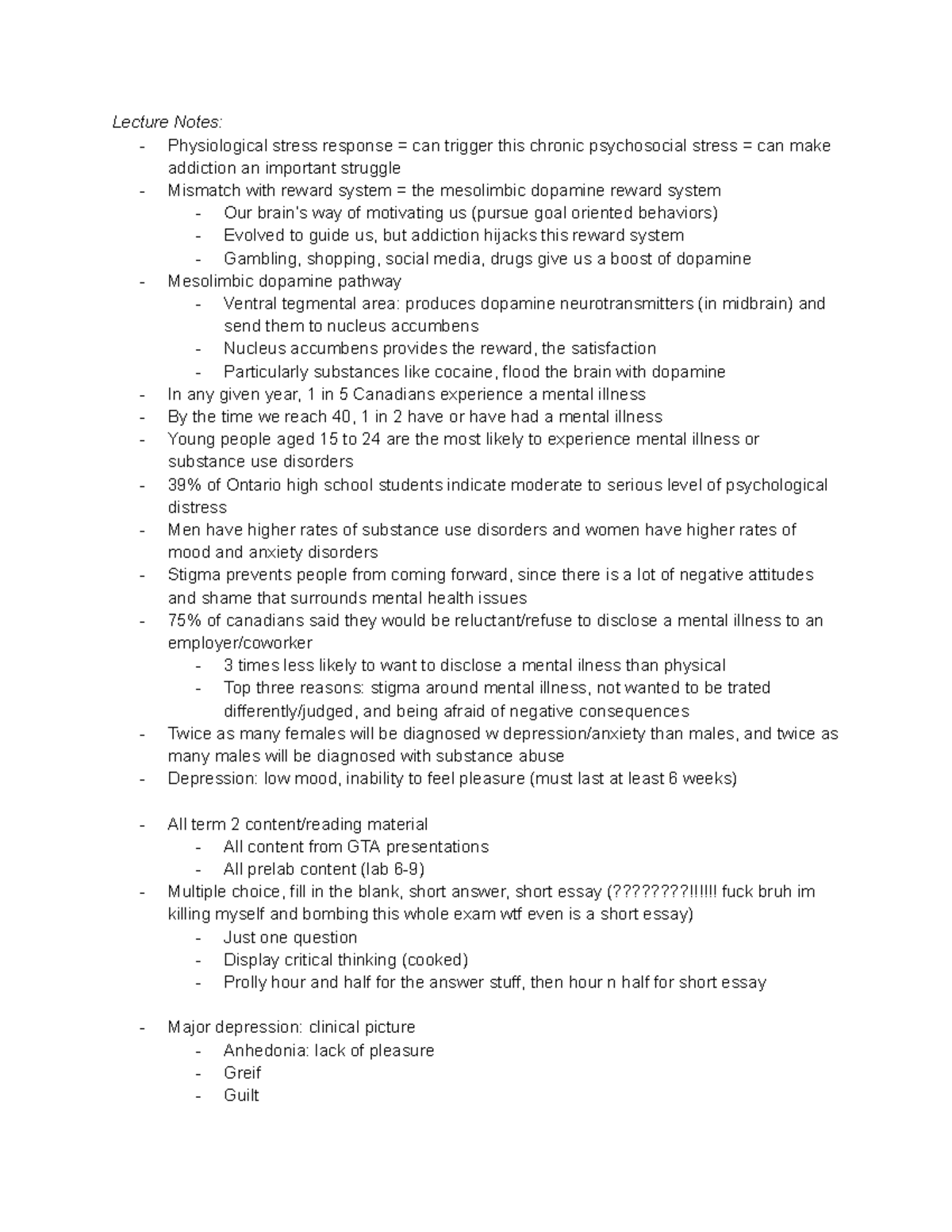 Lecture Notes on Addiction and Mental Health - Studocu