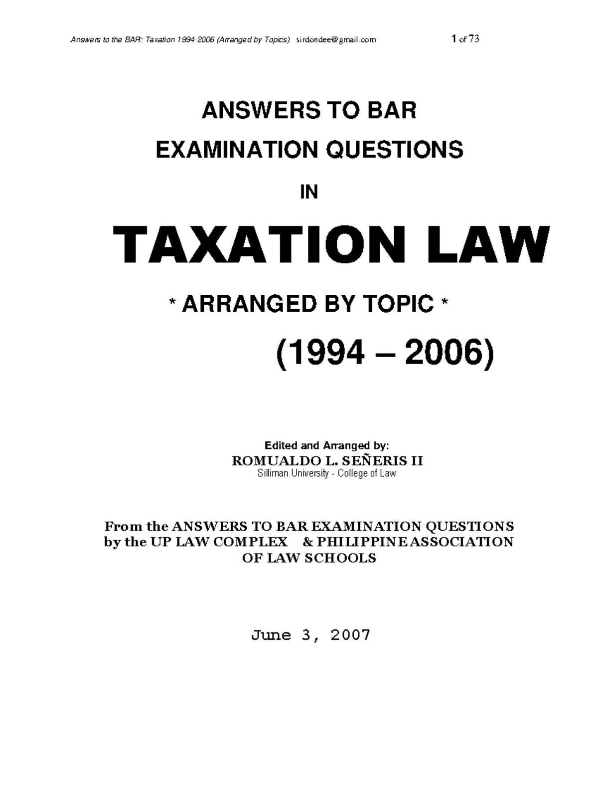 210 - Taxation Law Suggested Answers from 1994 to 2006 - Studocu