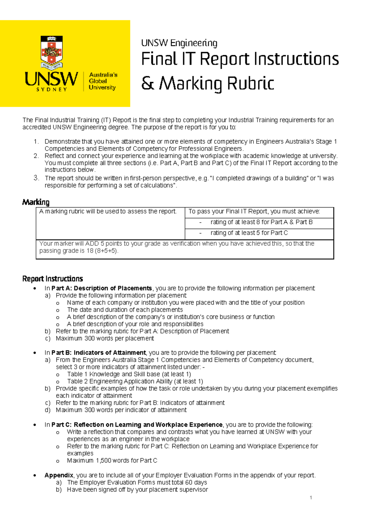 UNSW Engineering Final IT Report Instructions & Marking Rubric - Studocu