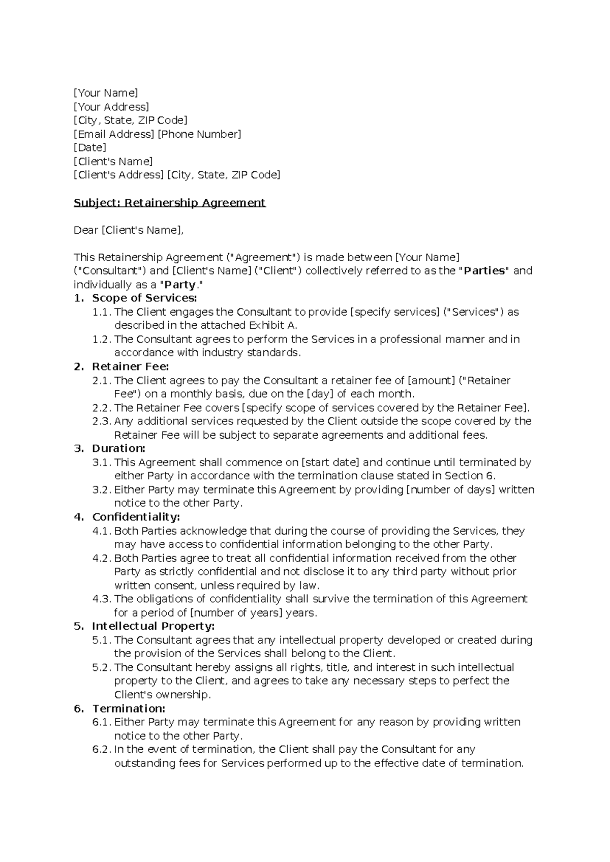 Draft Retainership Agreement: Terms & Conditions Overview - Studocu