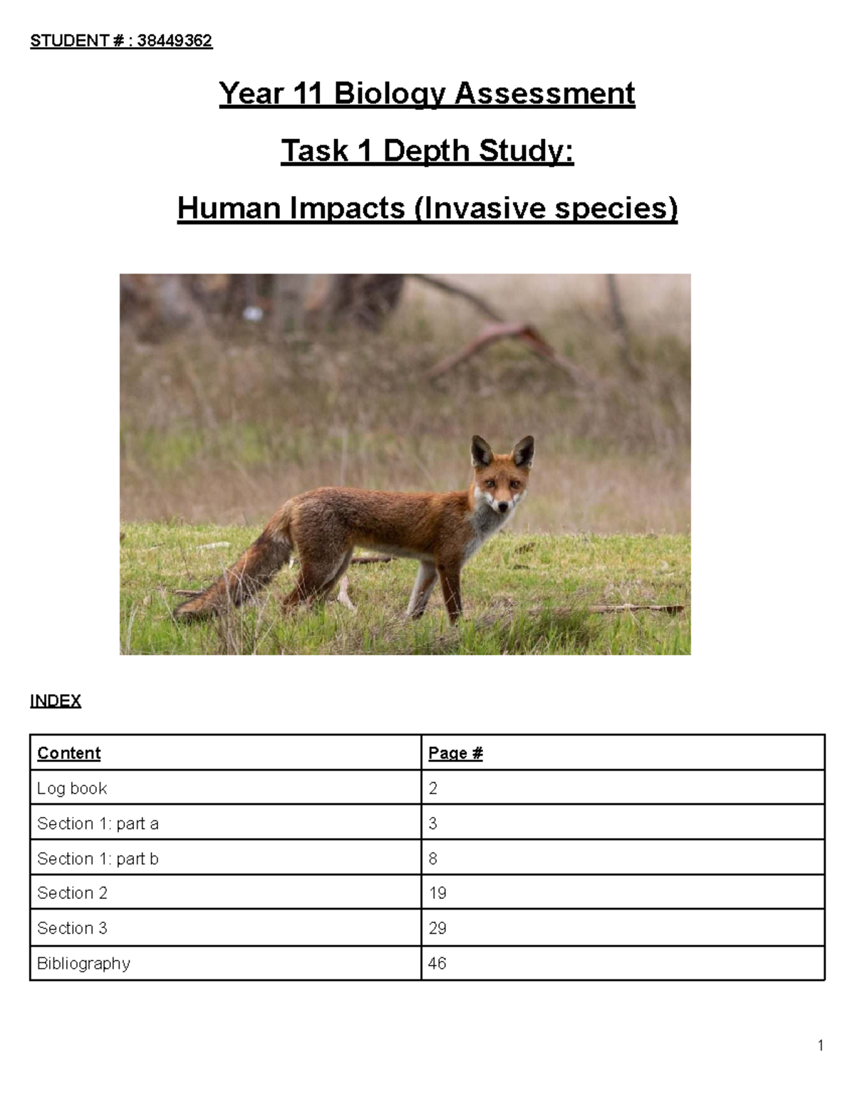 BIO Year 11 Depth Study: Human Impacts of Invasive Species - Studocu