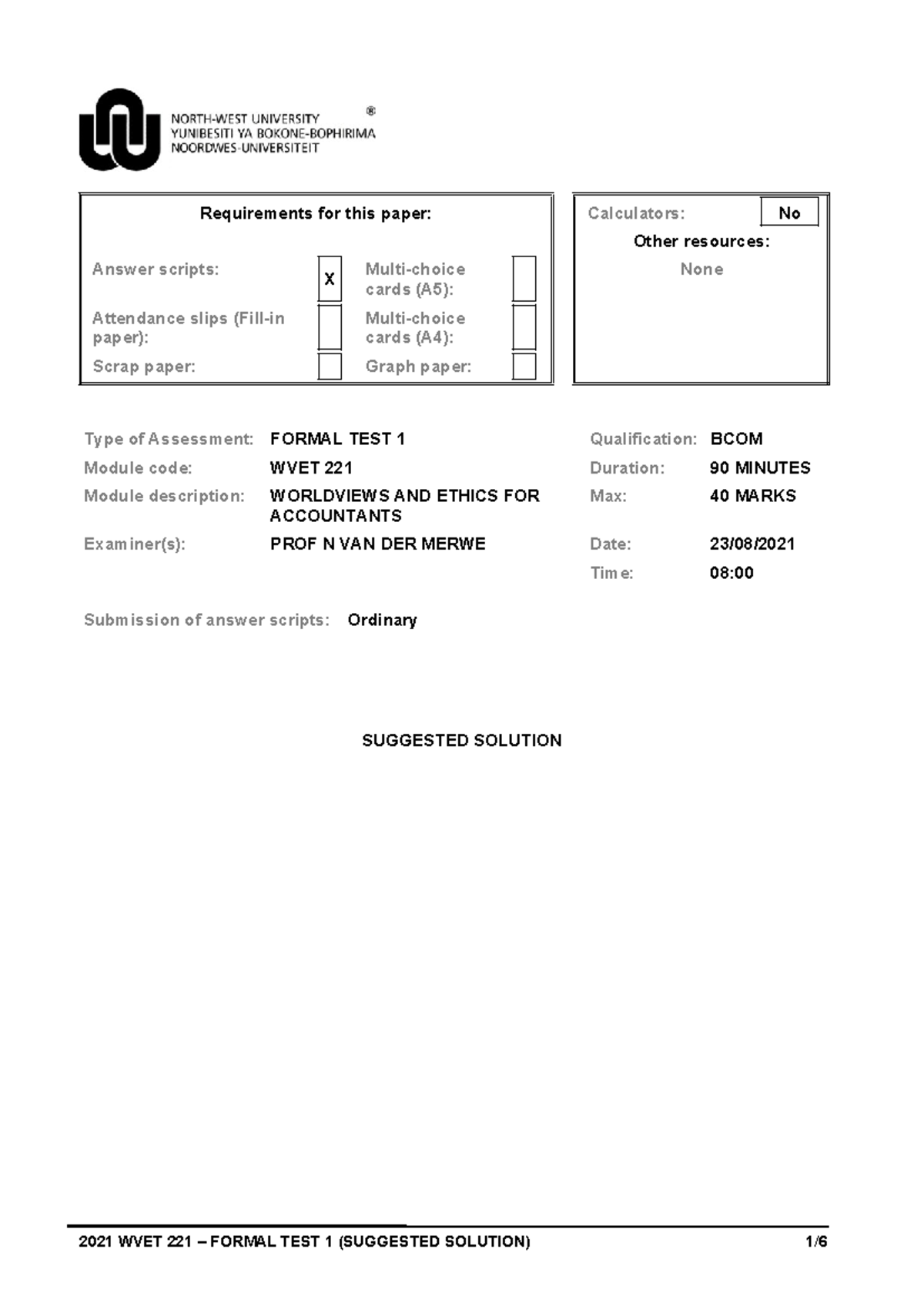 2021+WVET221+-+Formal+Test+1+Solution - Requirements for this paper ...