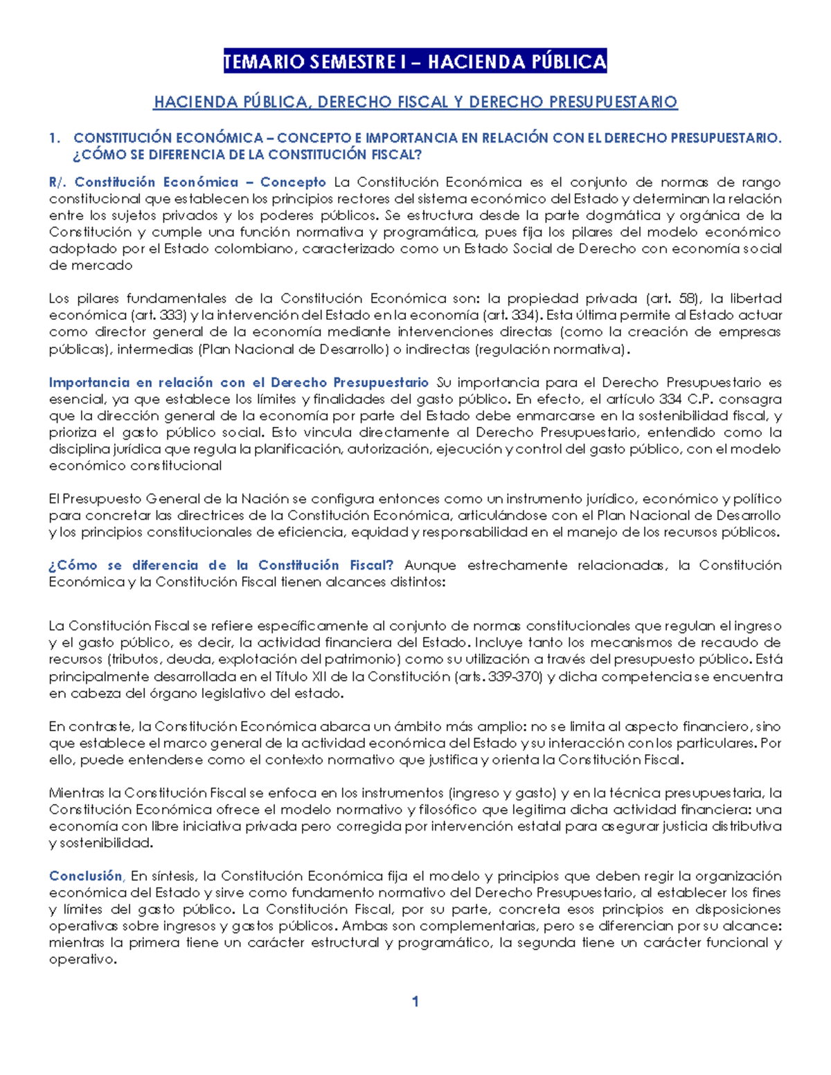 Temario Semestre I: Hacienda Pública y Derecho Fiscal - Cátedra José Manuel - Document Preview