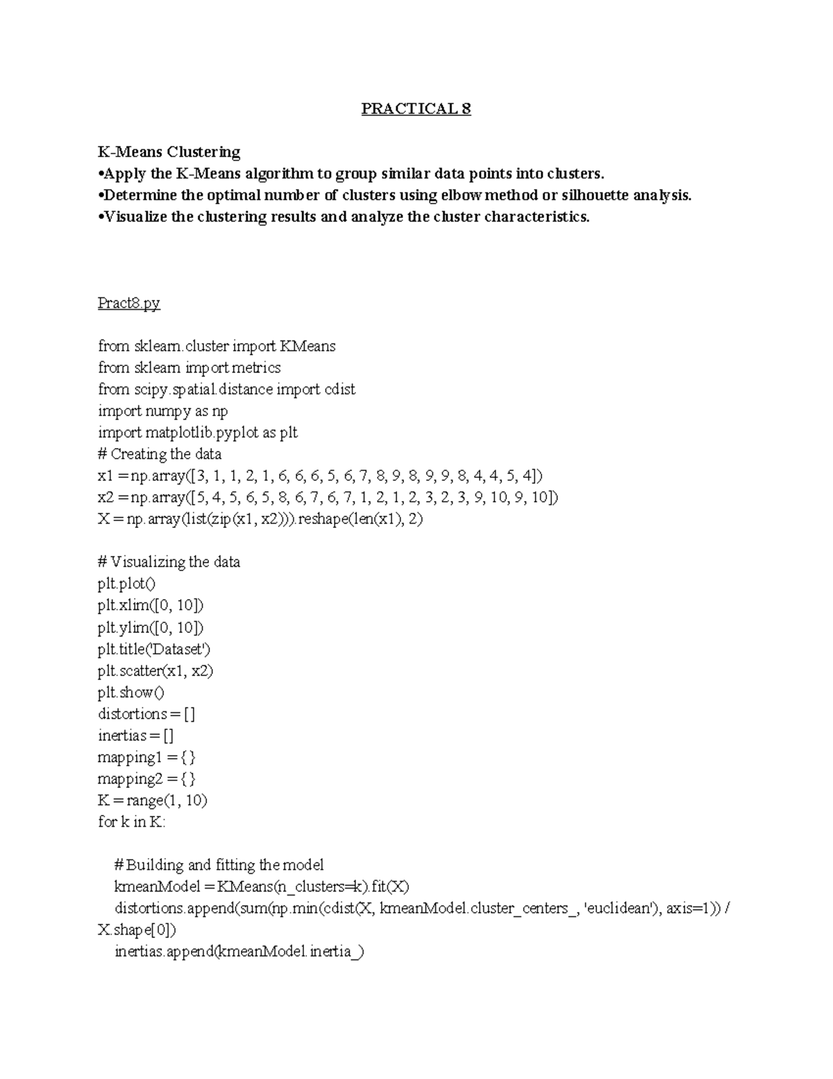 Practical 8: Clustering Analysis with Elbow & Silhouette Methods - Studocu