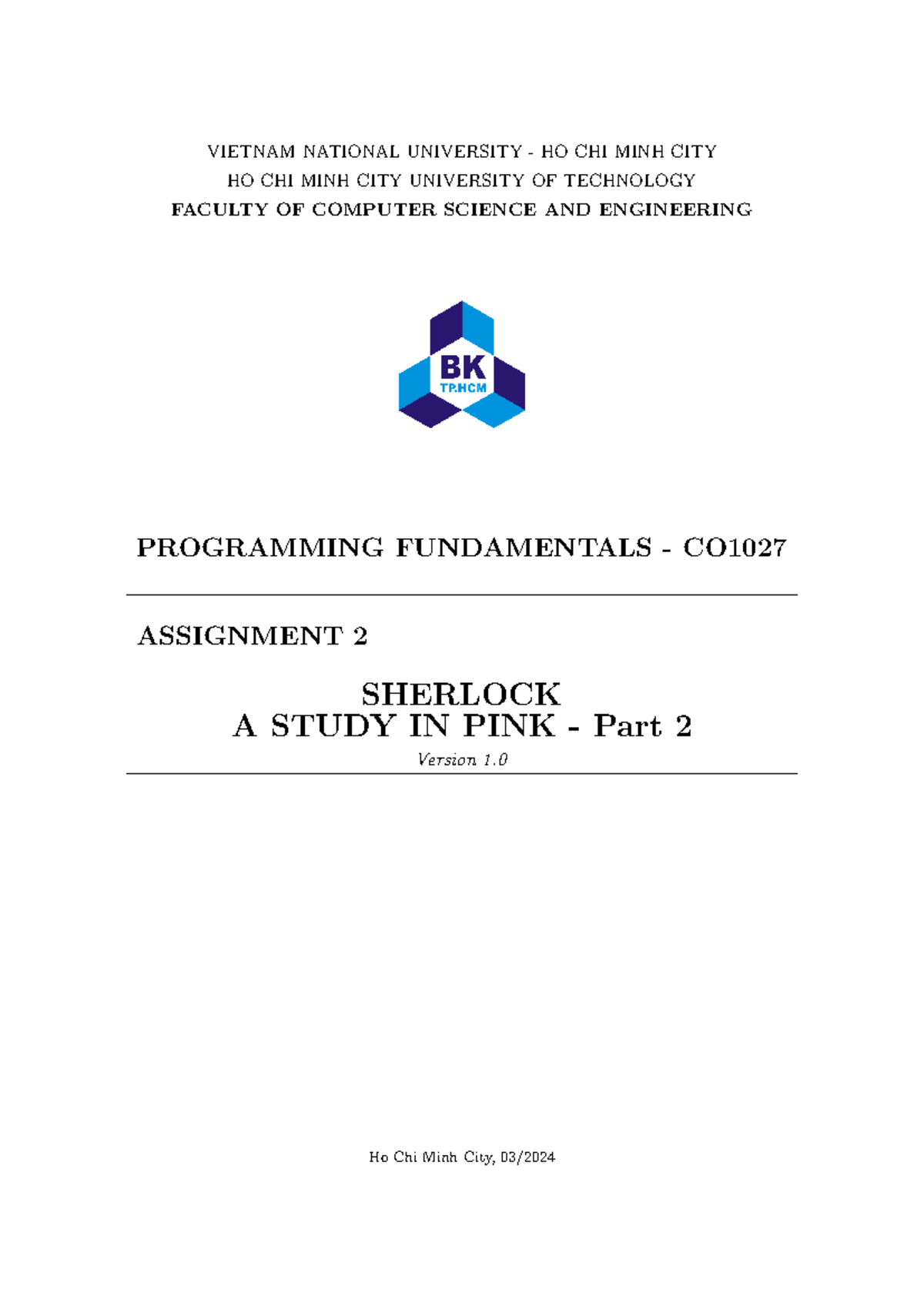 232 CO1027 Assignment 2: Programming Fundamentals with Sherlock Coding ...