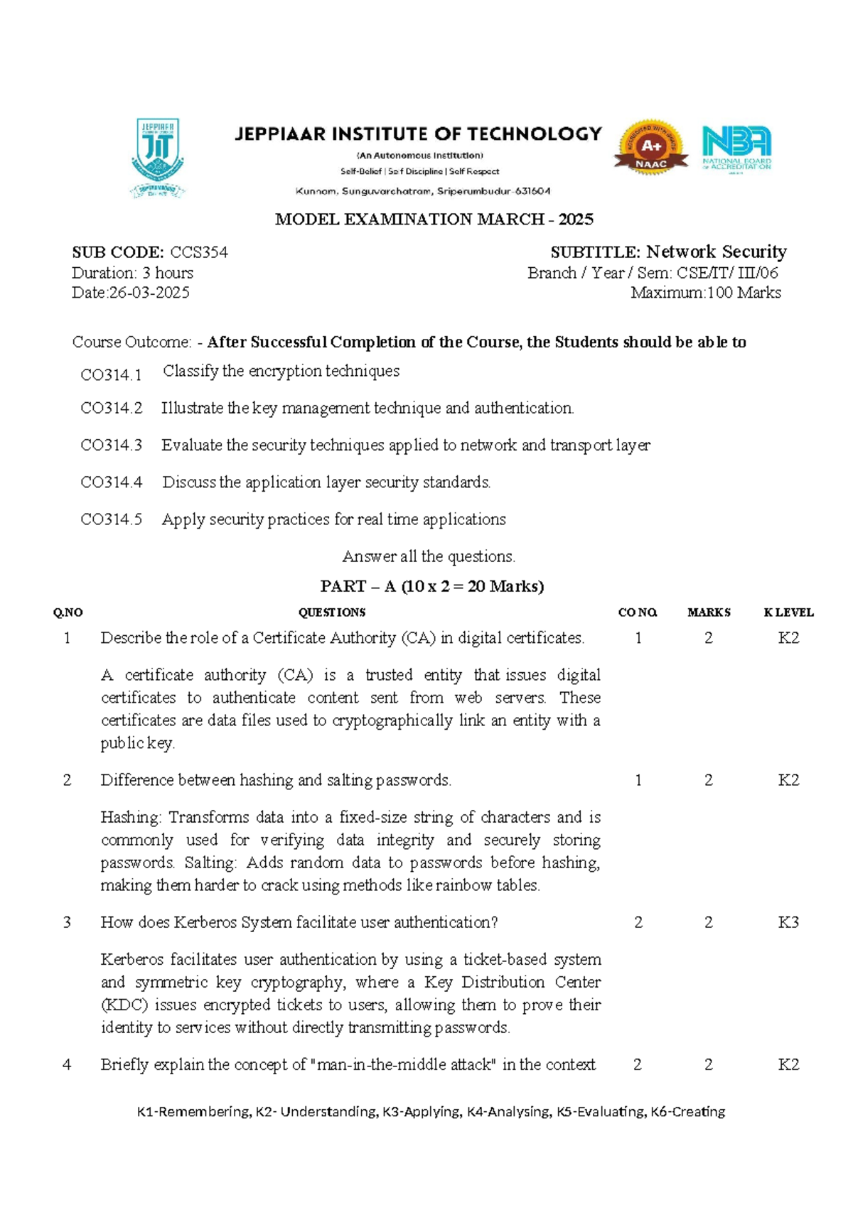 CCS354 Model Exam March 2025: Network Security Key Concepts and ...