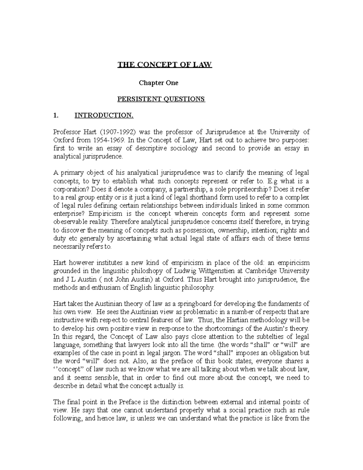 The Concept of Law: Chapter 1 Overview and Key Insights - Studocu