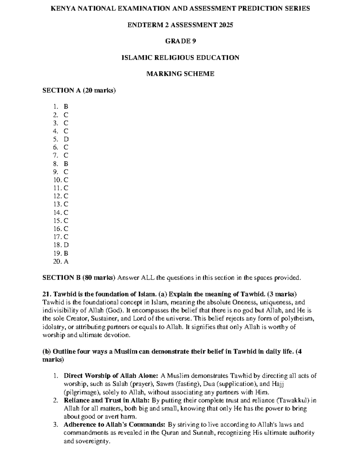 Grade 9 IRE Endterm 2 Assessment Marking Scheme 2025 - Studocu