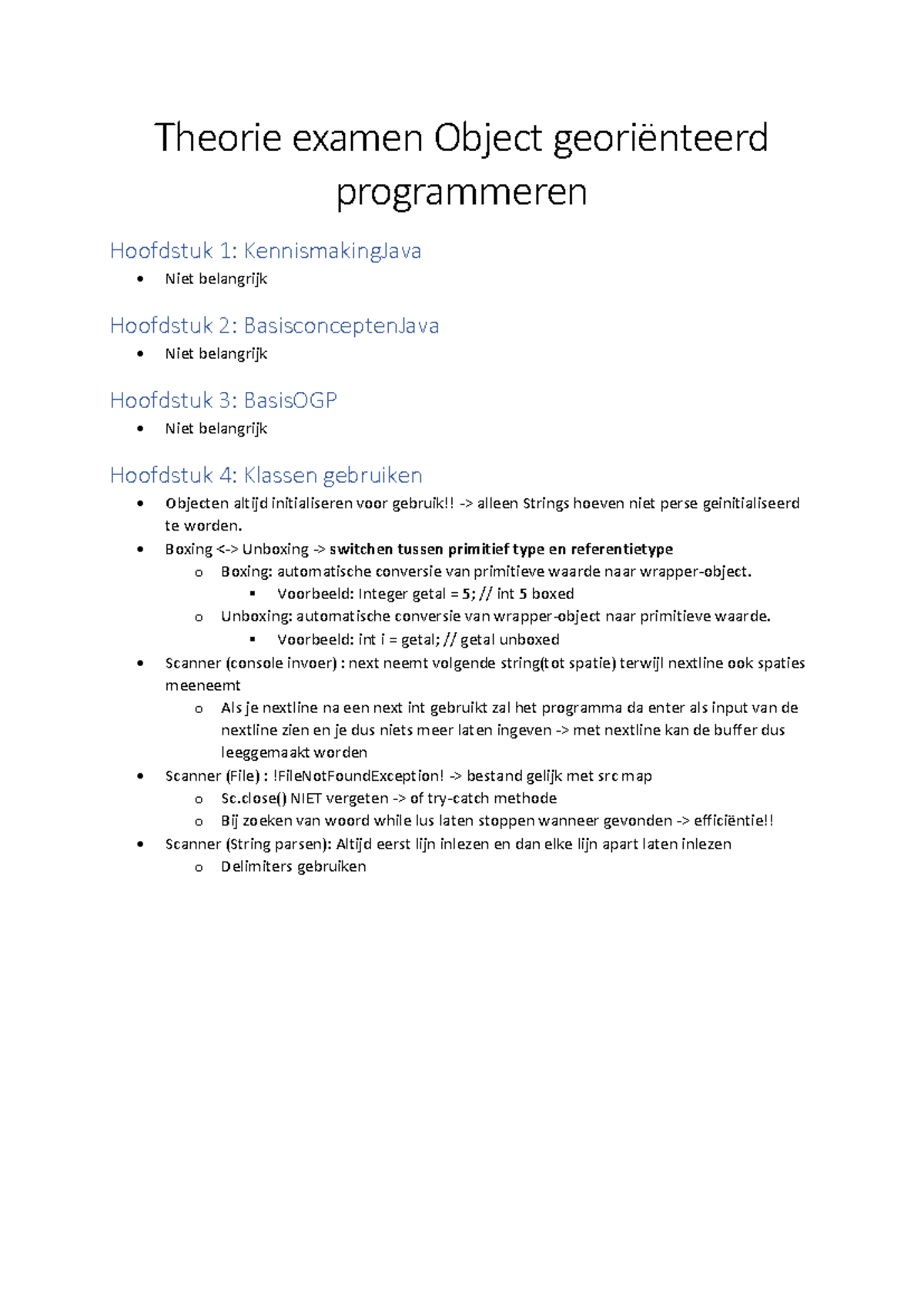 Samenvatting OGP - Theorie Examen Objectgeoriënteerd Programmeren - Studocu