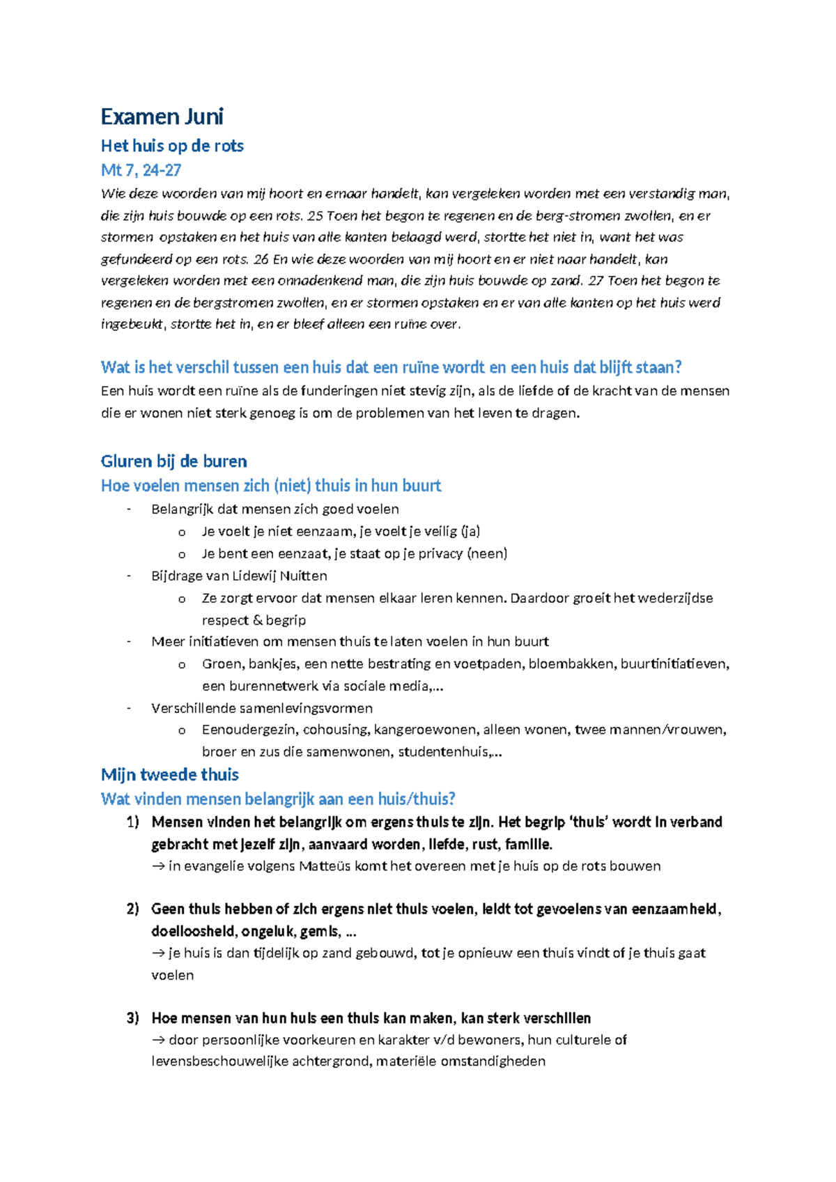 Examen Juni Godsdienst: Thuis op de Rots en Relaties - Studocu