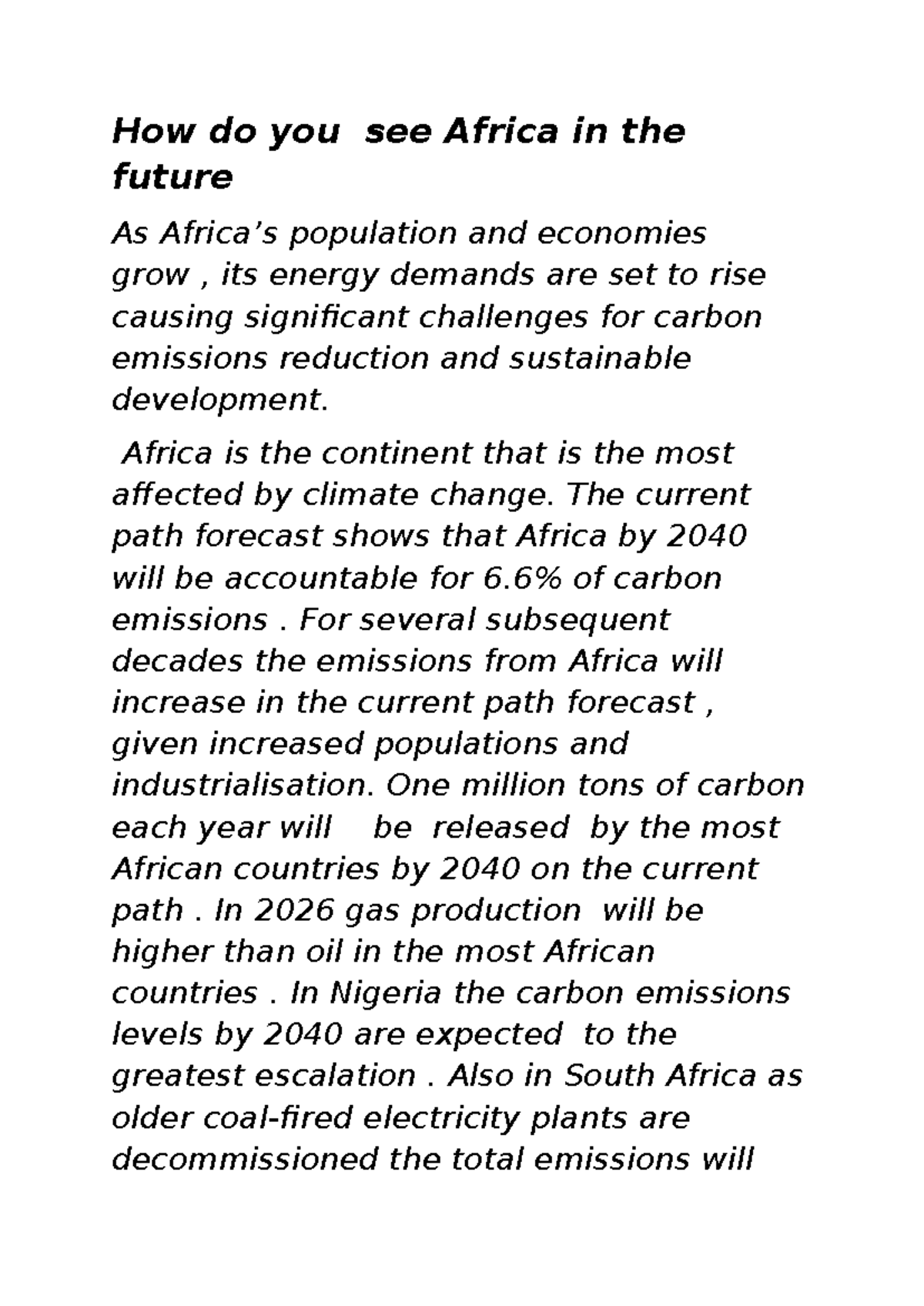 Future of Africa: Energy Demands & Carbon Emissions by 2040 - Studocu