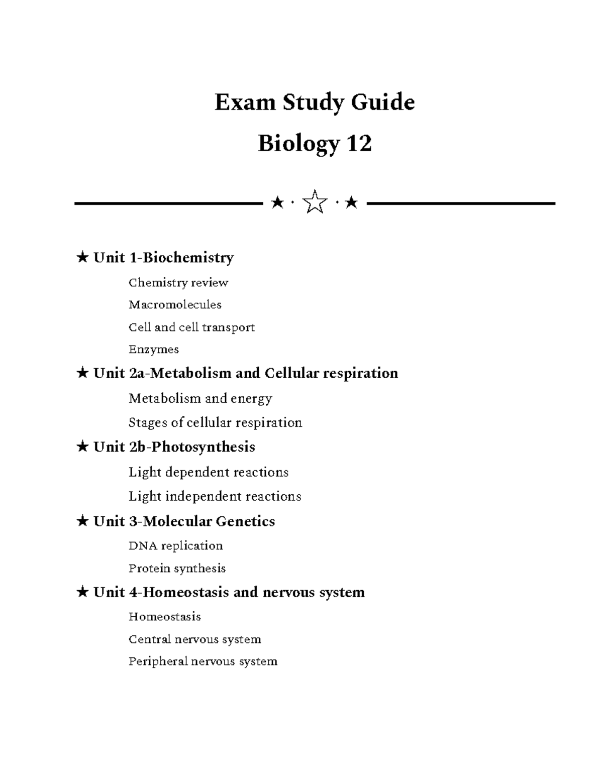 Biology 12 Complete Exam Study Guide: Key Concepts & Units - Studocu