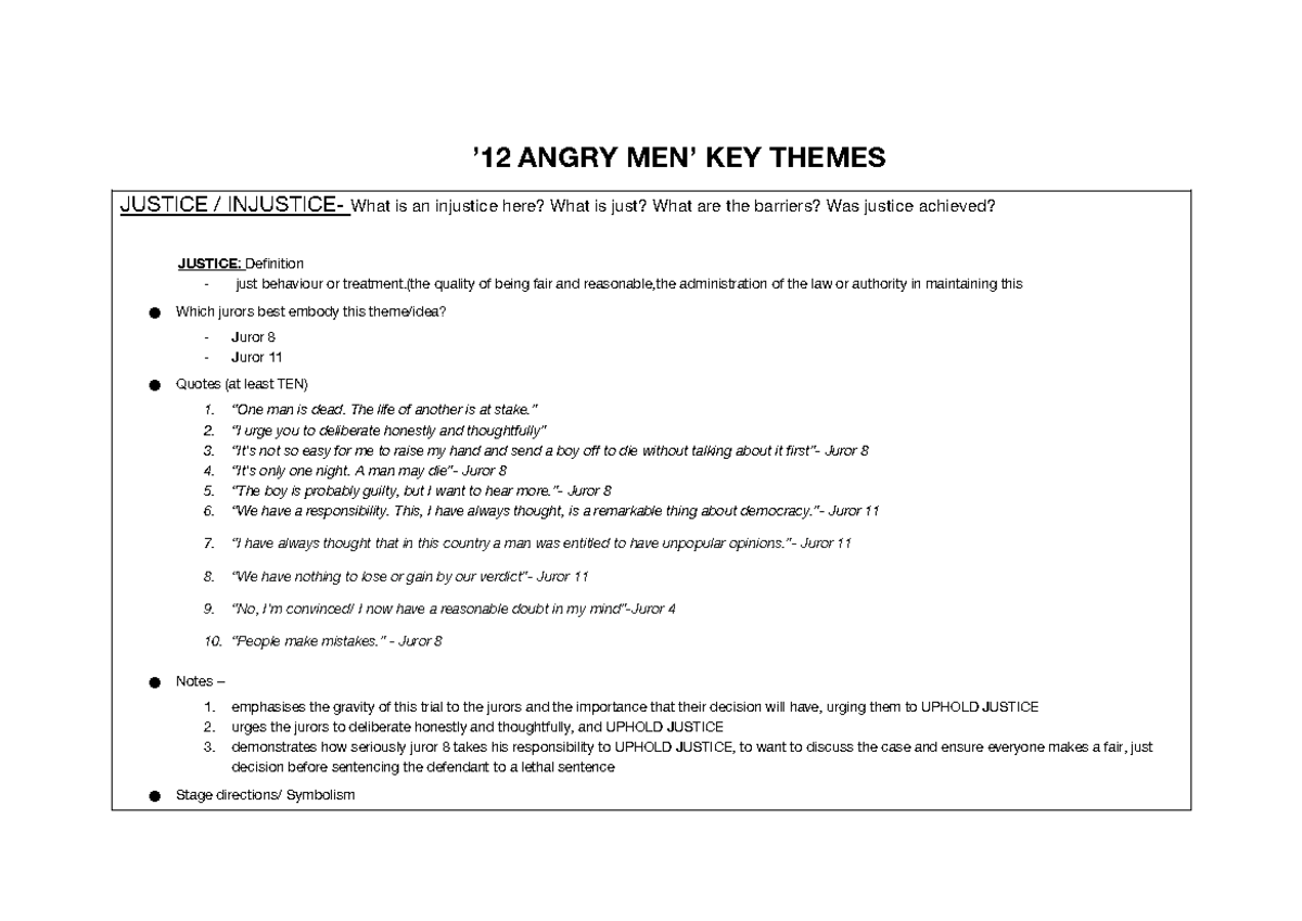 ANGRY KEY THEMES OF JUSTICE IN 12AM: Quotes & Analysis - Studocu