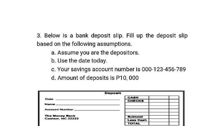 Activity FABM: Bank Deposit and Withdrawal Slip Completion - Studocu