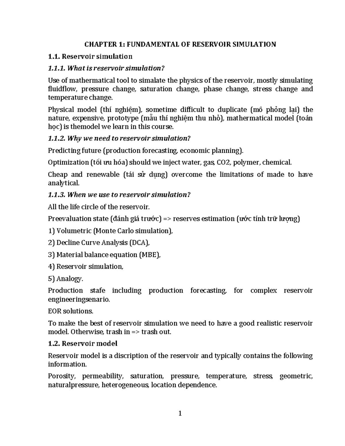 Final Exam - CHAPTER 1: FUNDAMENTALS OF RESERVOIR SIMULATION - Studocu