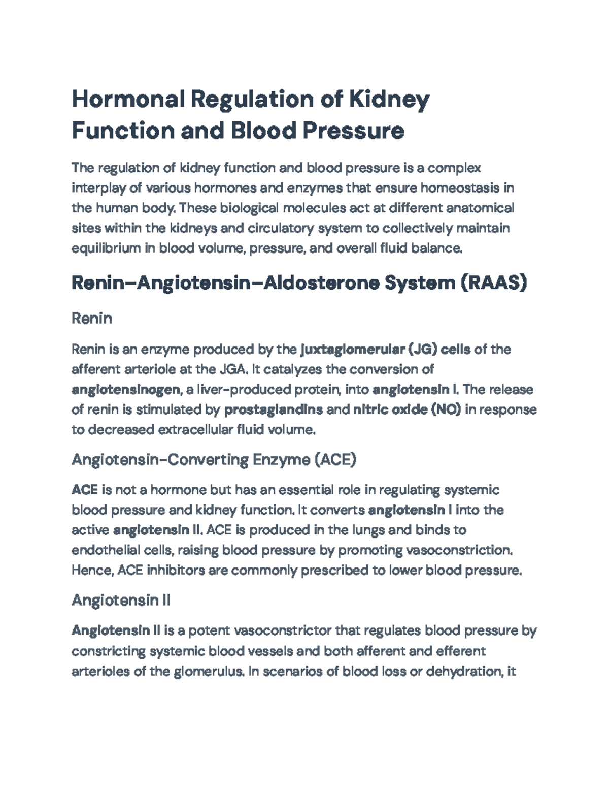 Hormonal Regulation of Kidney Function and Blood Pressure - Hormonal ...