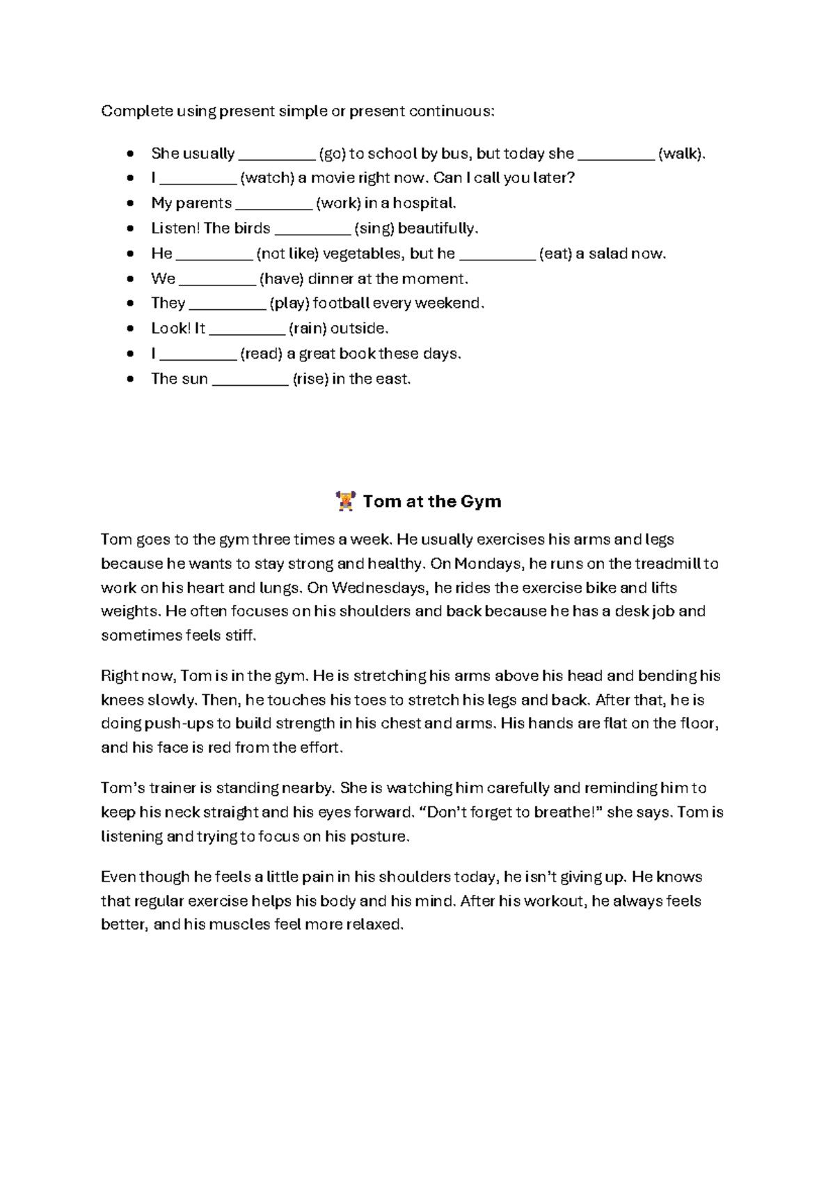 Present Simple vs. Present Continuous Exercises and Examples - Studocu