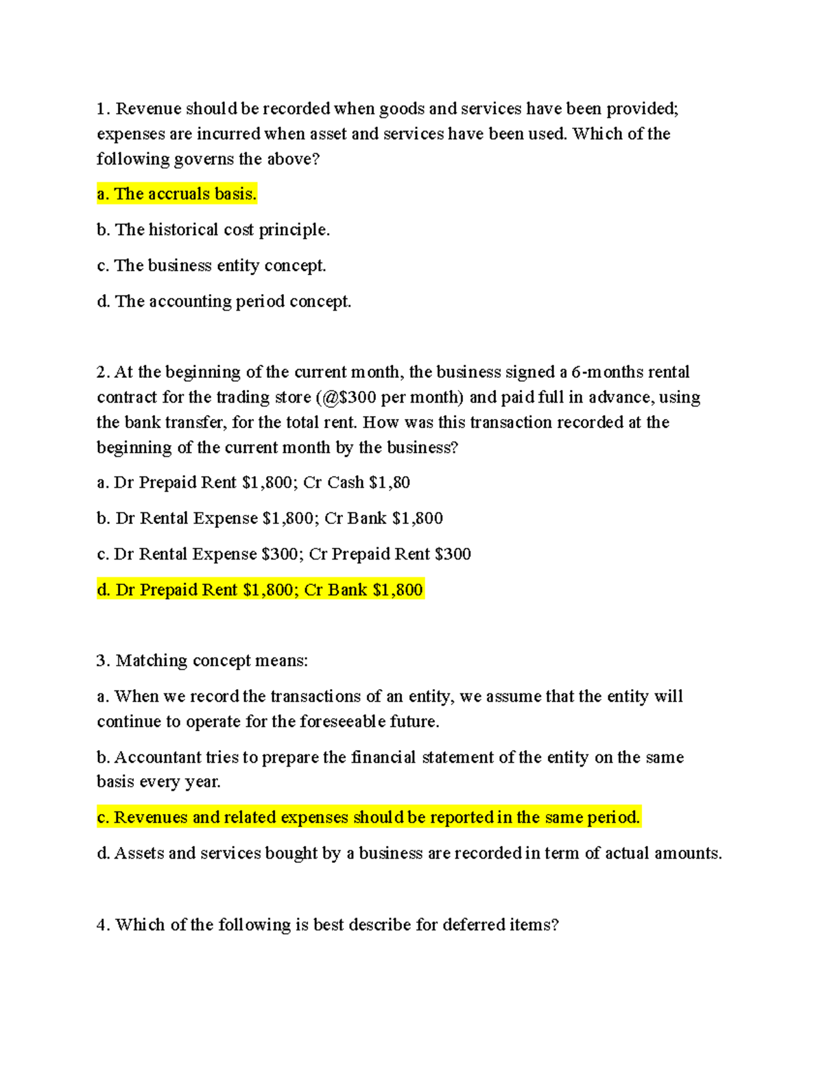 Quiz Chapter 4 - Accounting Principles and Concepts - Studocu