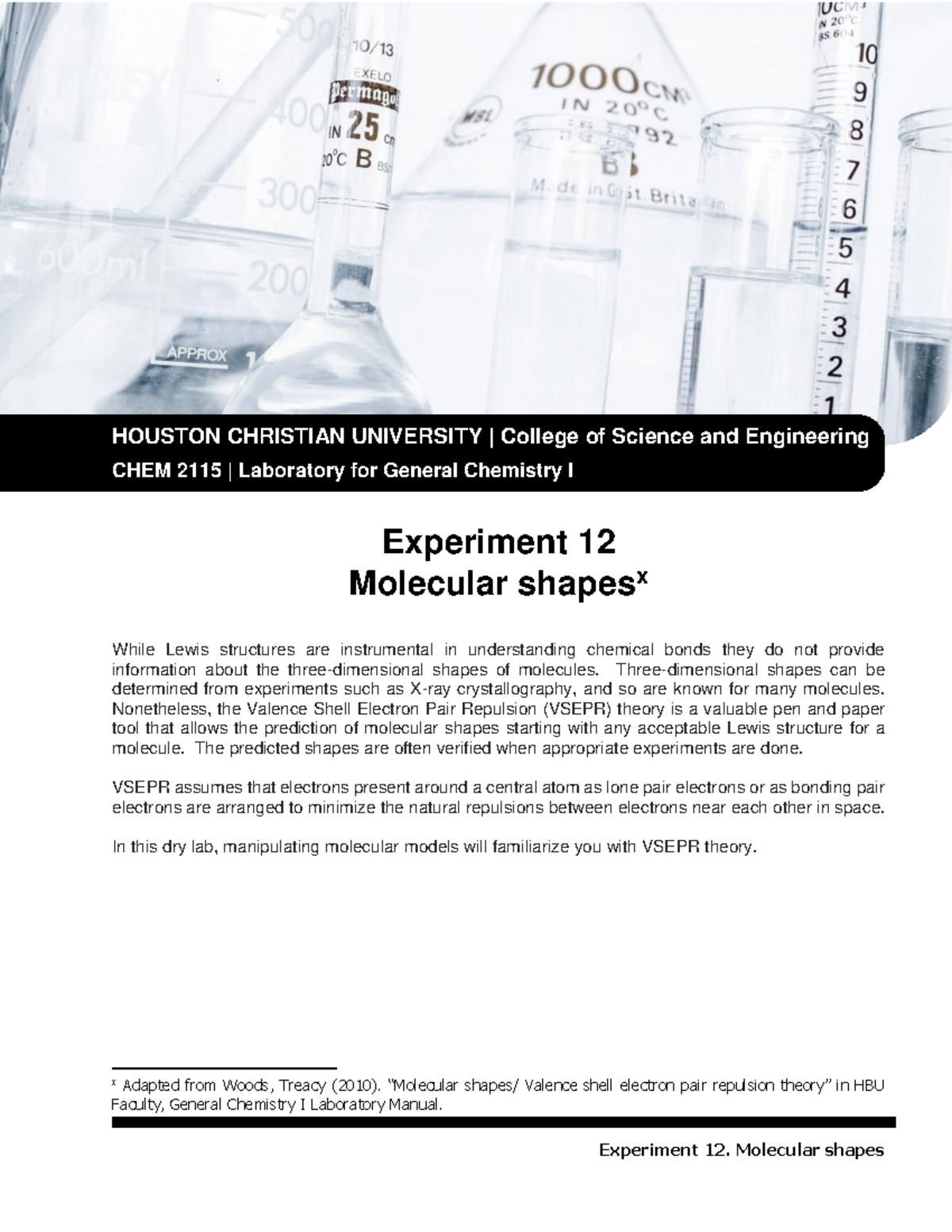 CHEM 2115 Lab: Experiment 12 - Molecular Shapes and VSEPR Theory - Studocu
