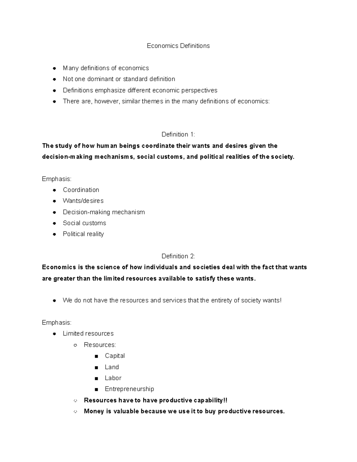 ECO 101 Test #1 Study Notes: Key Economic Concepts Explained - Studocu