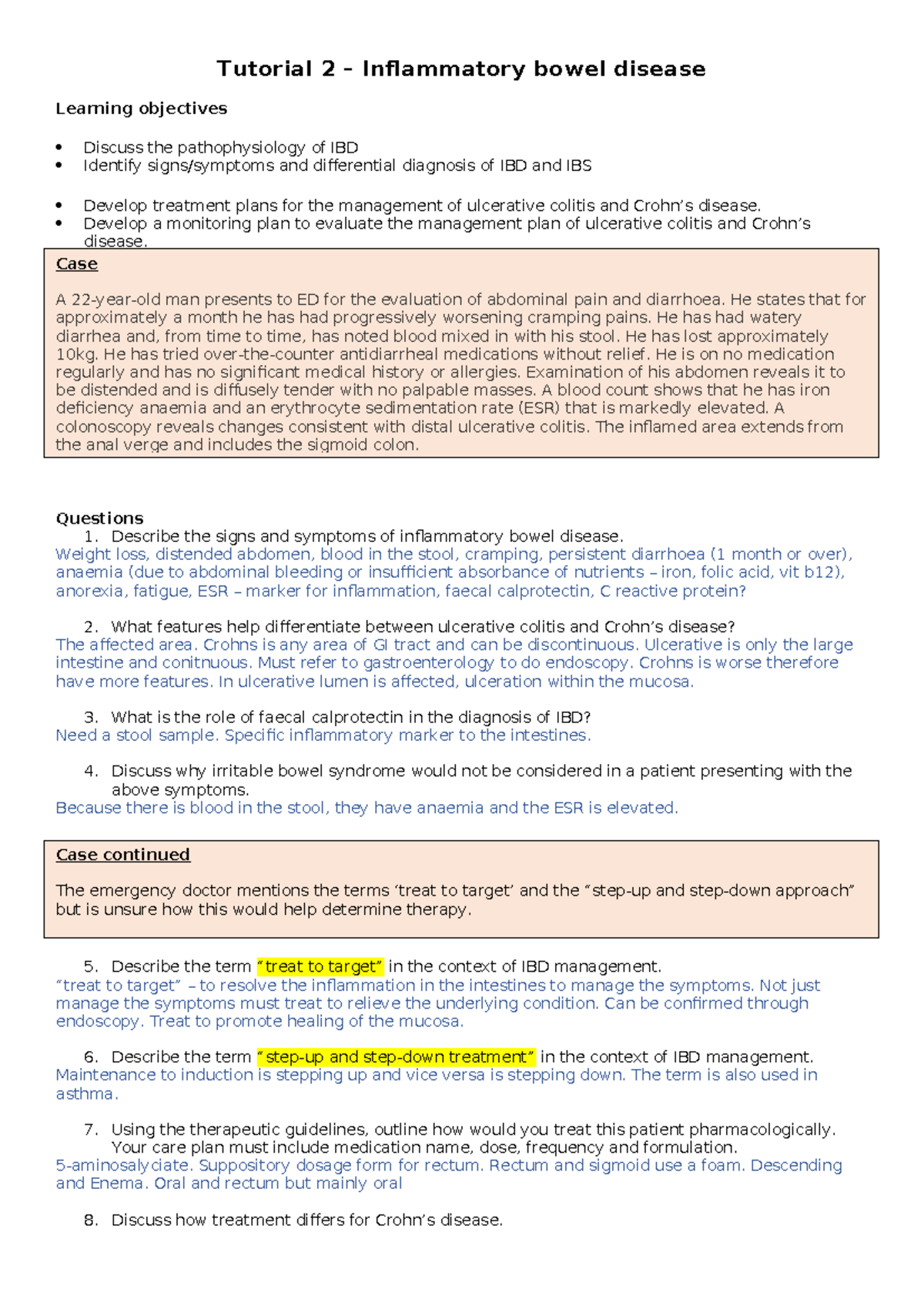 Phar2203 Tutorial 2: Inflammatory Bowel Disease Case Study & Management ...