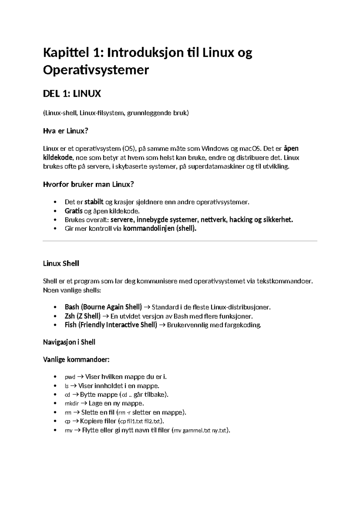 OS og Linux - Kapittel 1: Introduksjon til Linux og OS - Studocu