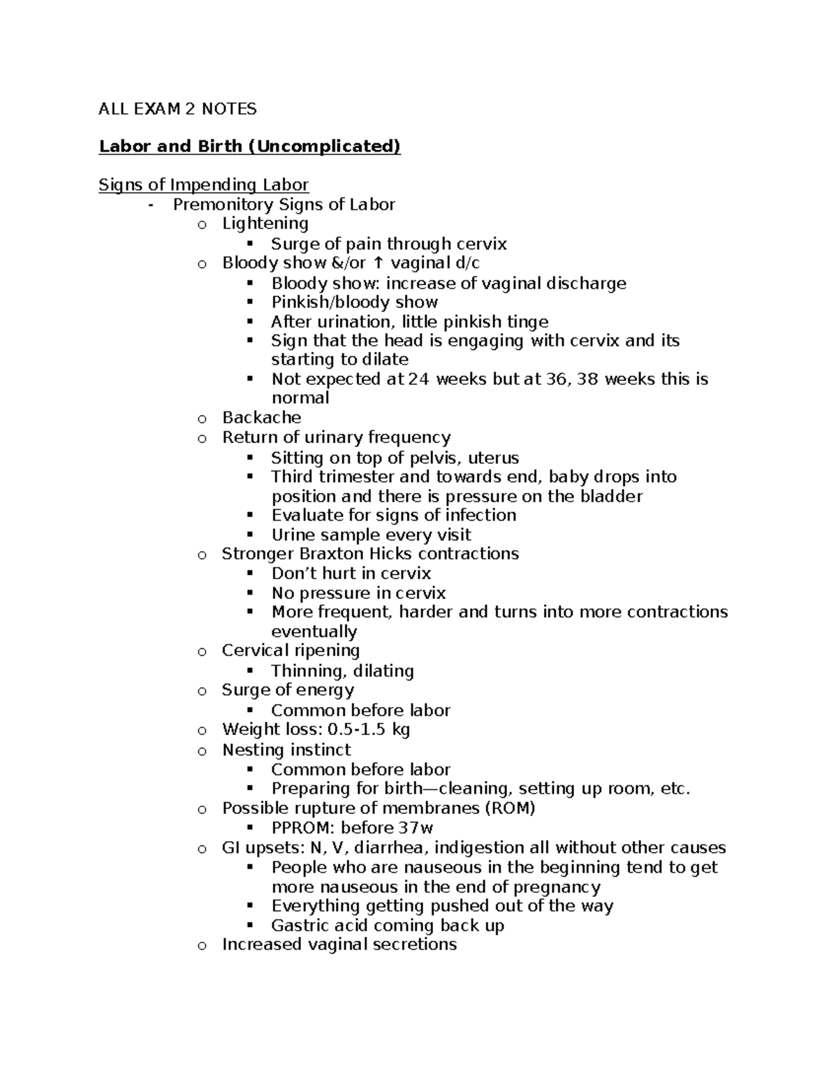 NUR 202 Final Exam Notes: Labor and Birth Overview - Studocu