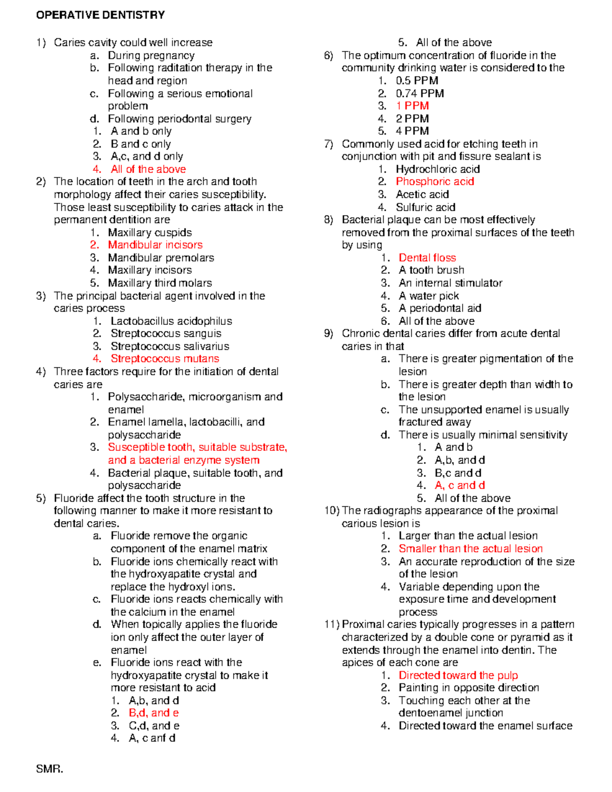 Operative Dentistry Exam Review: Key Concepts and Questions - Studocu