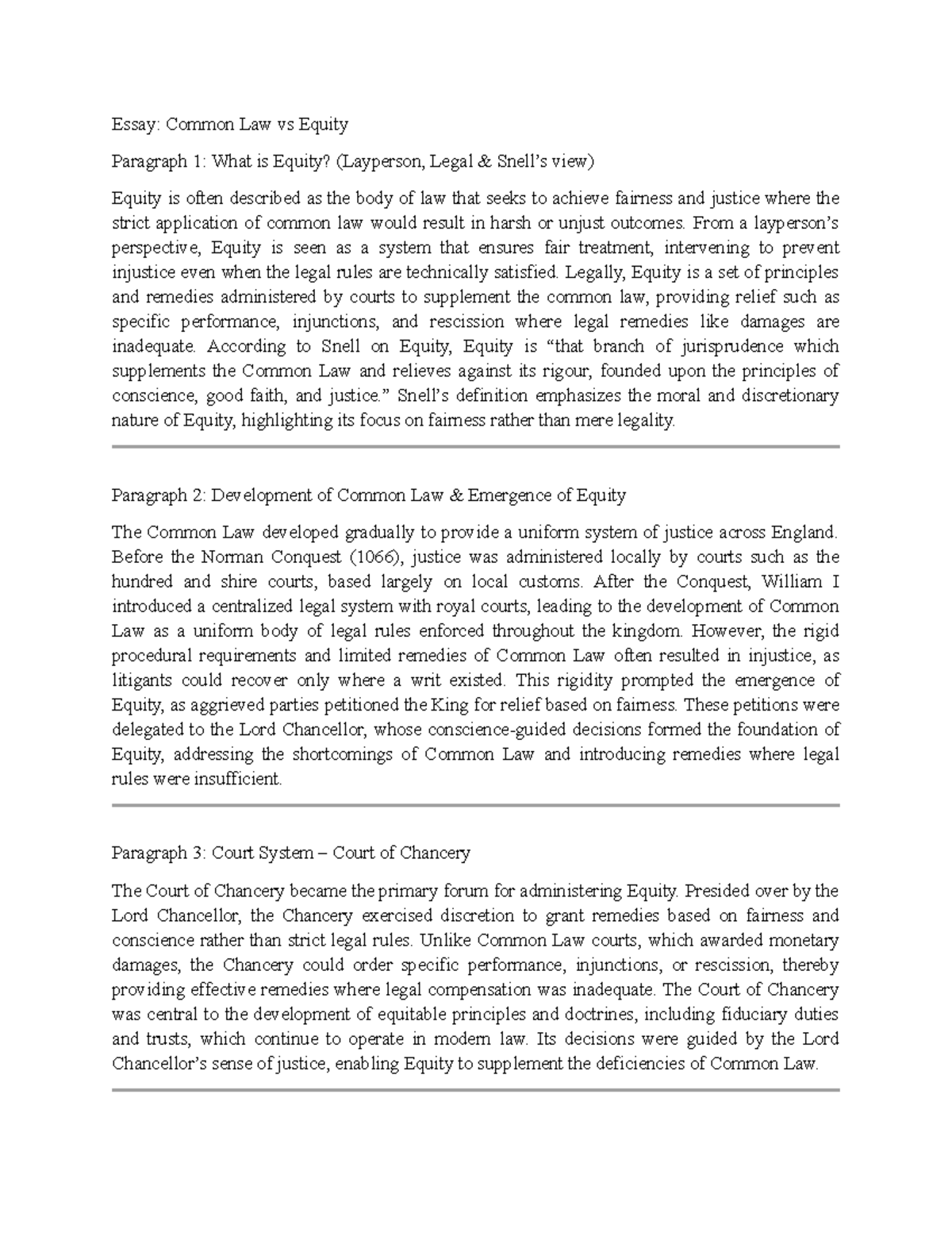 Essay: Common Law vs Equity (Law 101 - Chapter 1 Tutorial) - Studocu