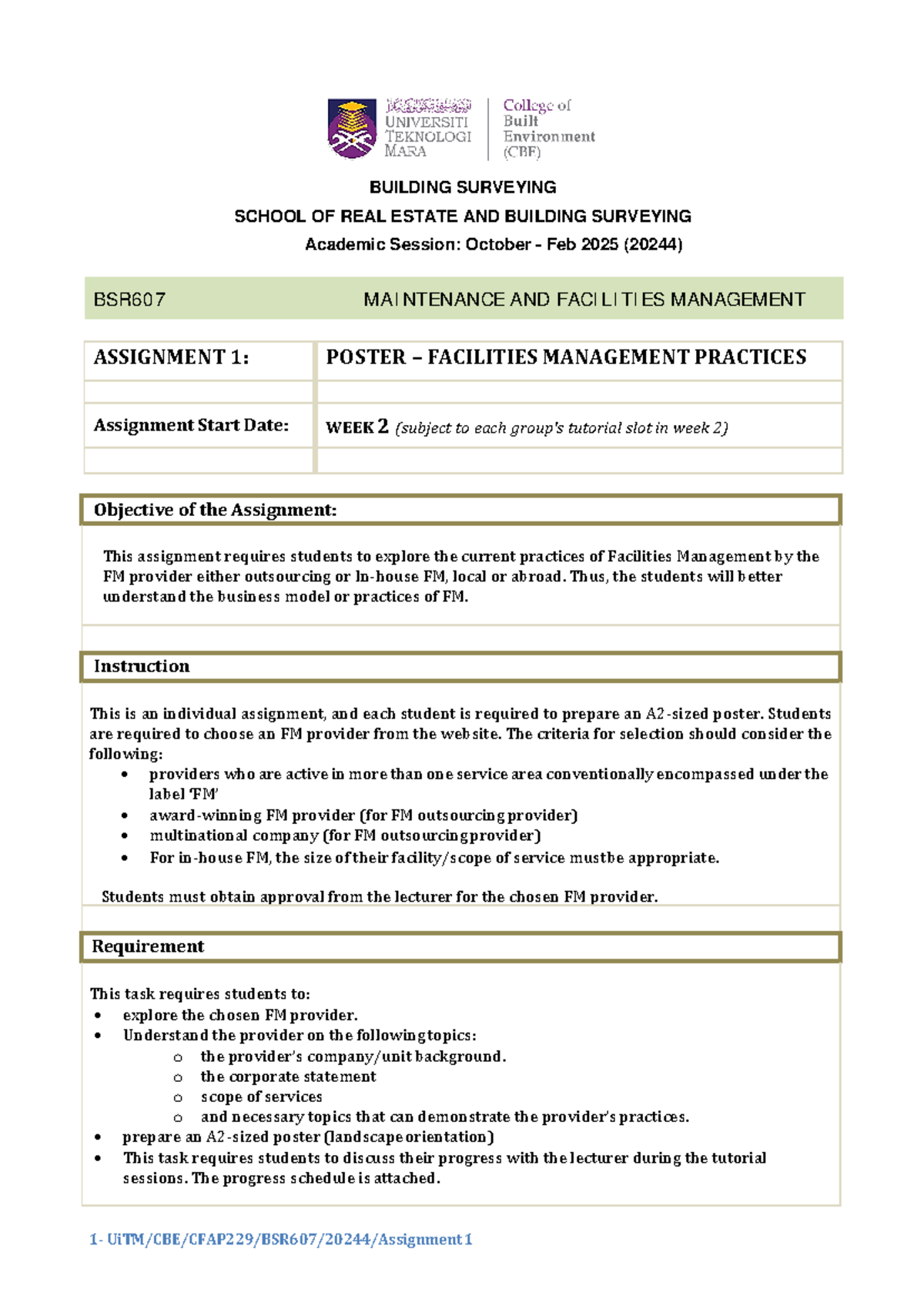 BSR607 - Assignment 1: Facilities Management Practices Poster 20244 ...