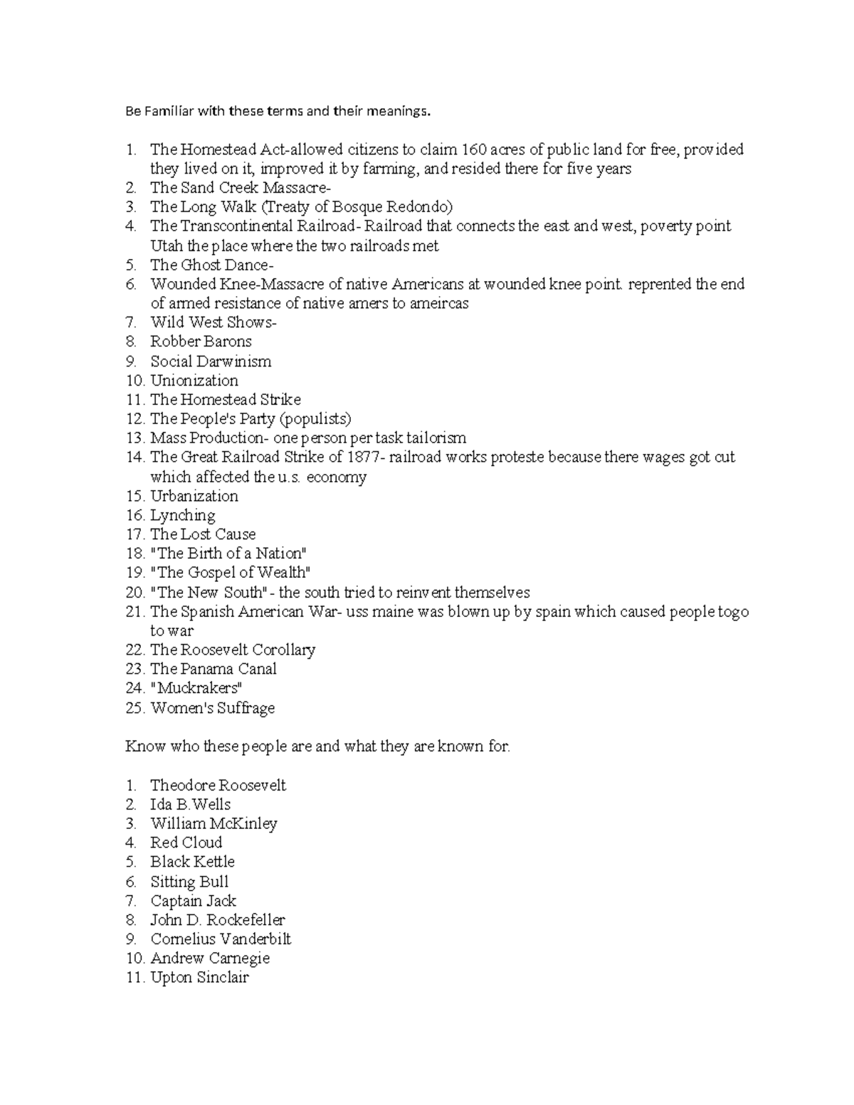 US History Concepts and Key Terms: Important Events and Figures - Be ...