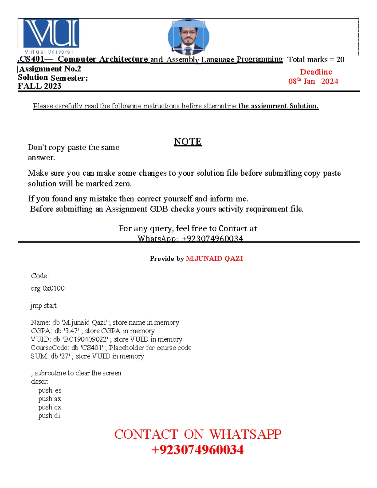 CS401 Fall 2024 Assignment 1: Correct Solution Analysis - Studocu