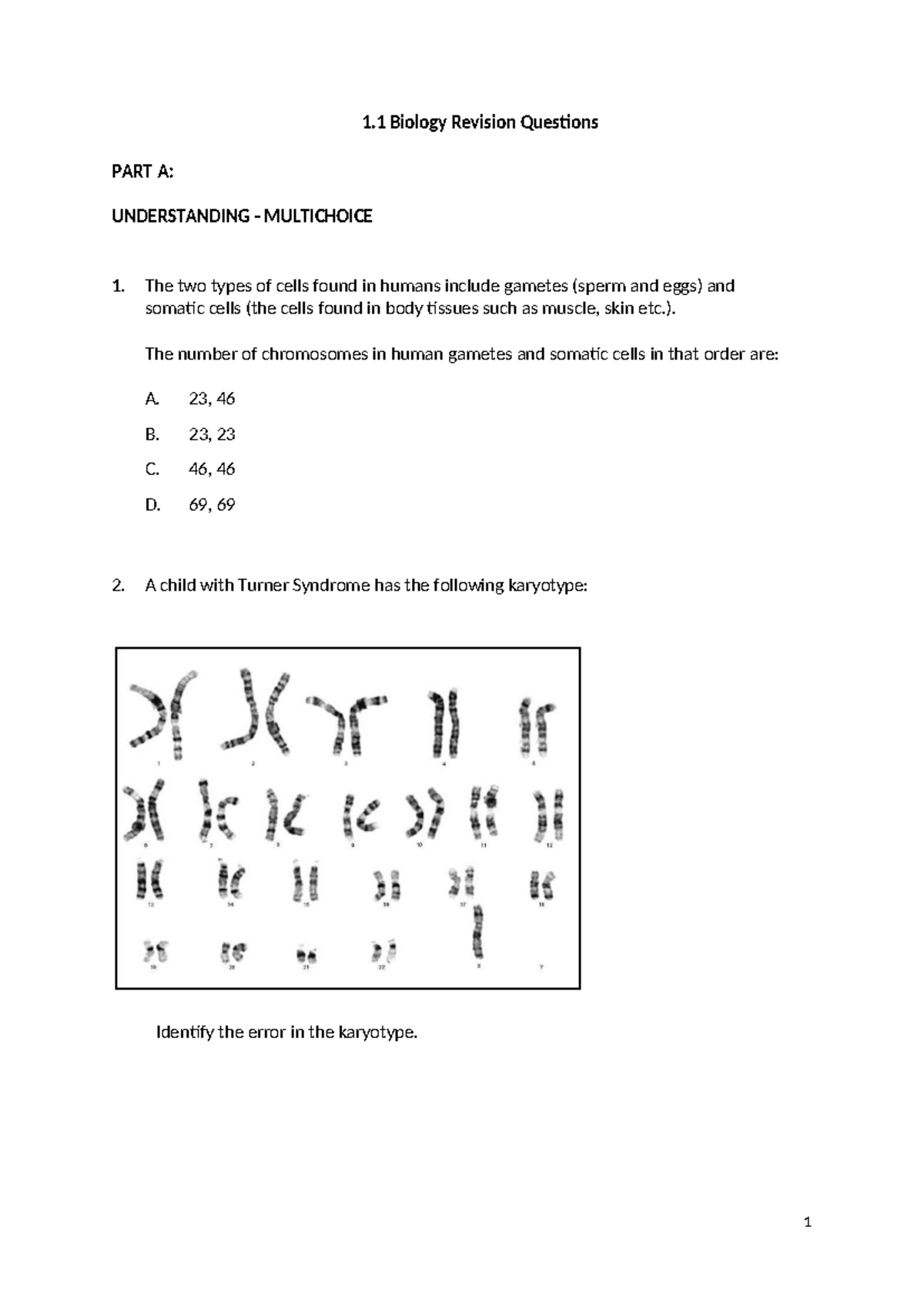 Biology Practice Questions (1): Understanding Cells & Genetics - Studocu