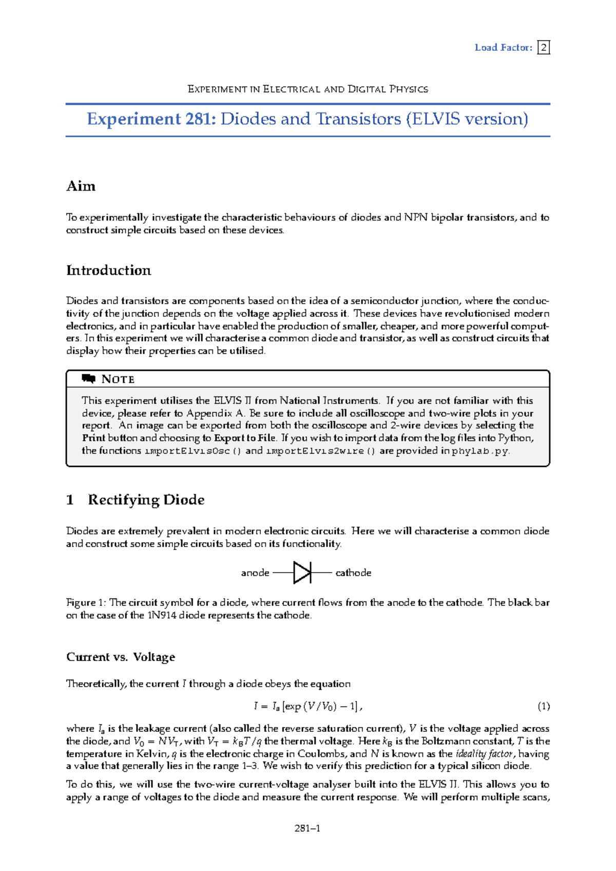 E281: Lab Report on Diodes and Transistors in Electrical Physics - Studocu